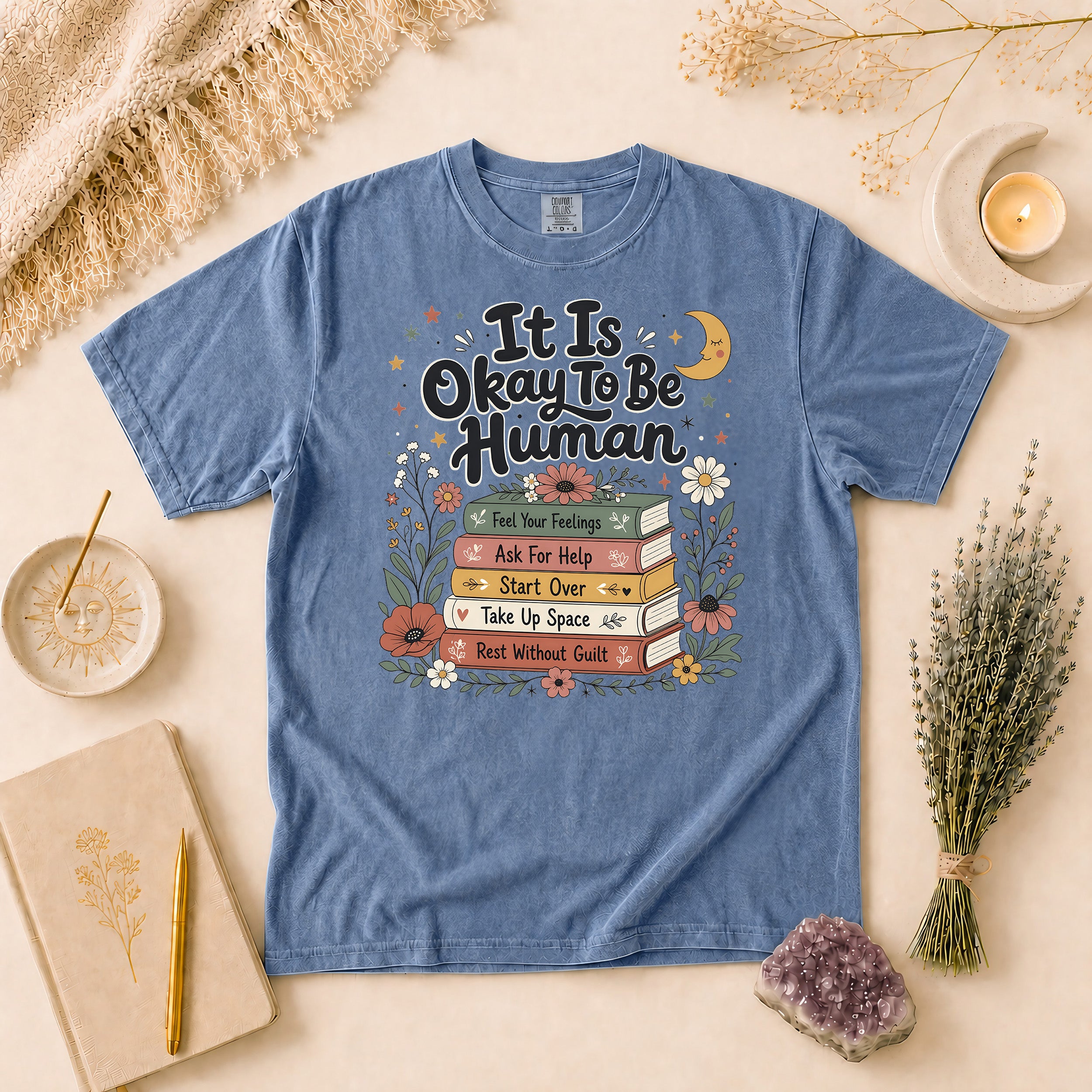 It Is Okay To Be Human T-shirt, Gift for Overthinkers & Book Lovers