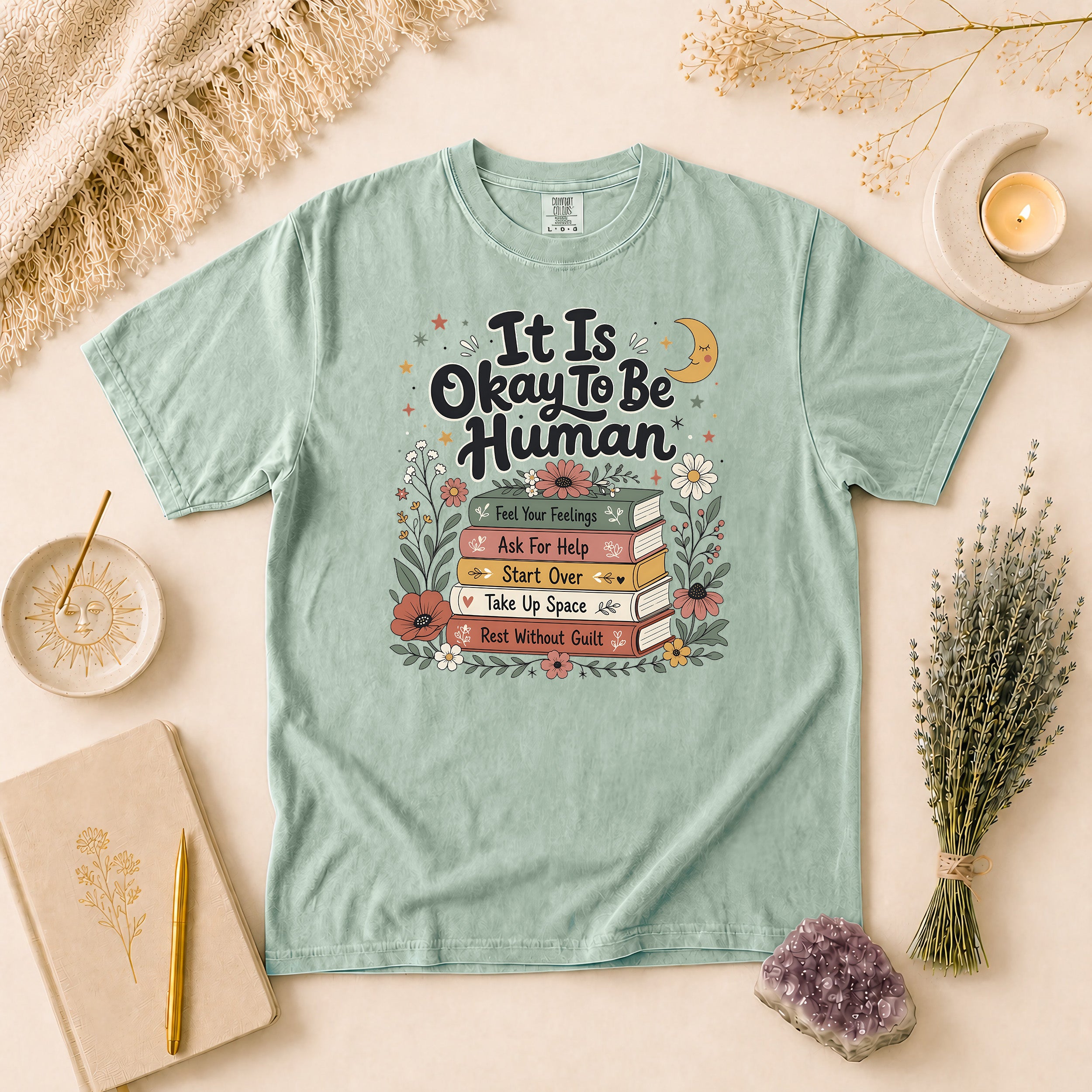 It Is Okay To Be Human T-shirt, Gift for Overthinkers & Book Lovers
