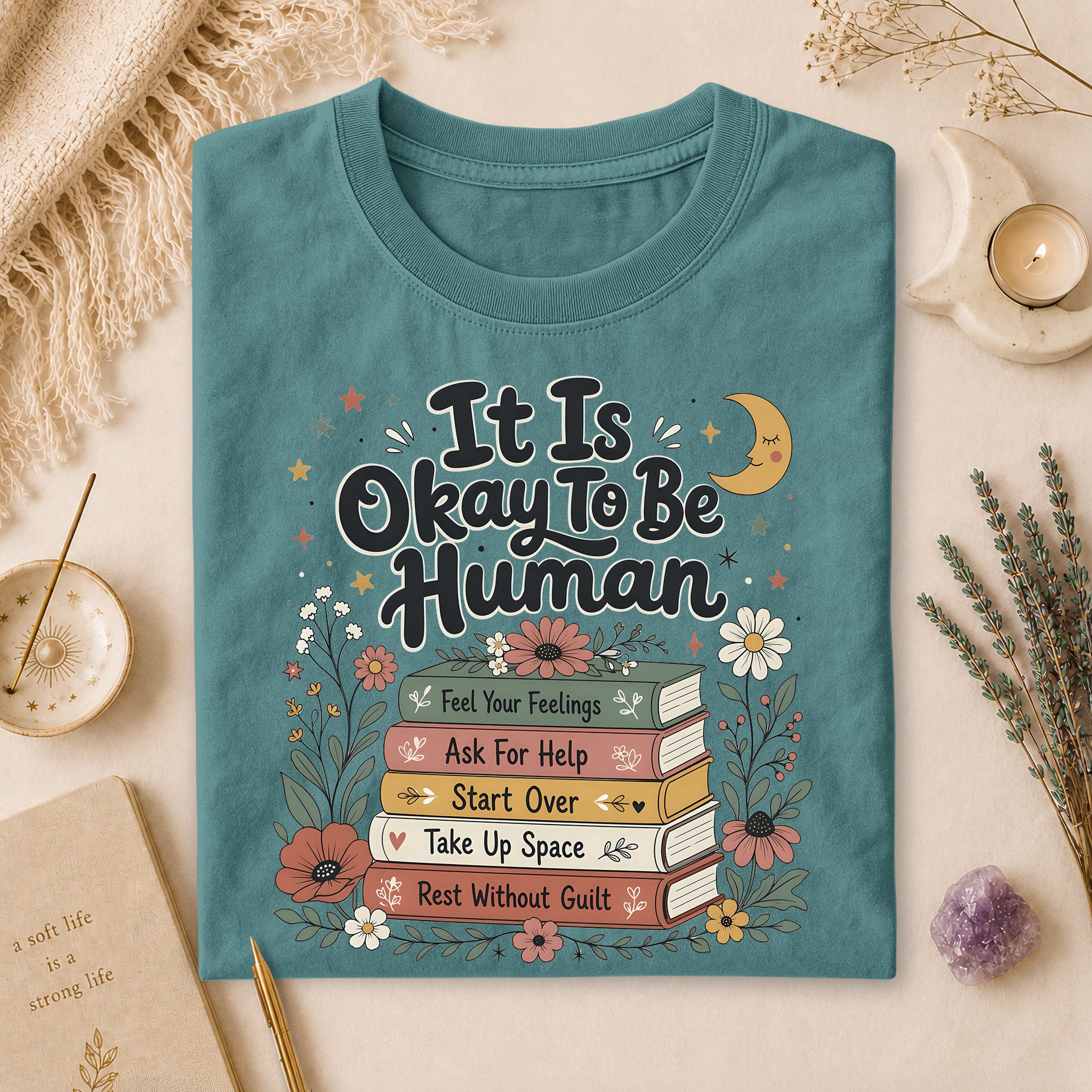It Is Okay To Be Human T-shirt, Gift for Overthinkers & Book Lovers