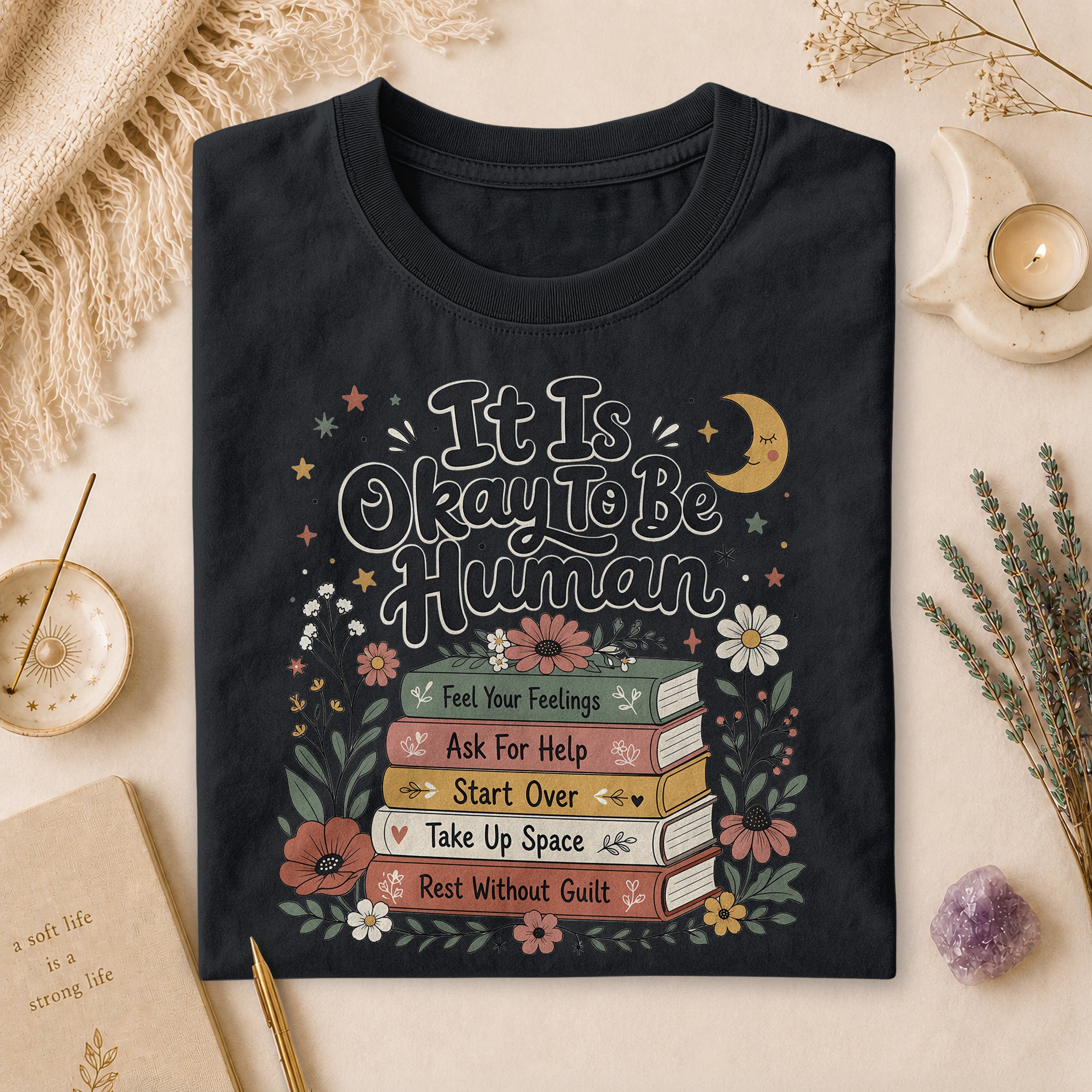 It Is Okay To Be Human T-shirt, Gift for Overthinkers & Book Lovers