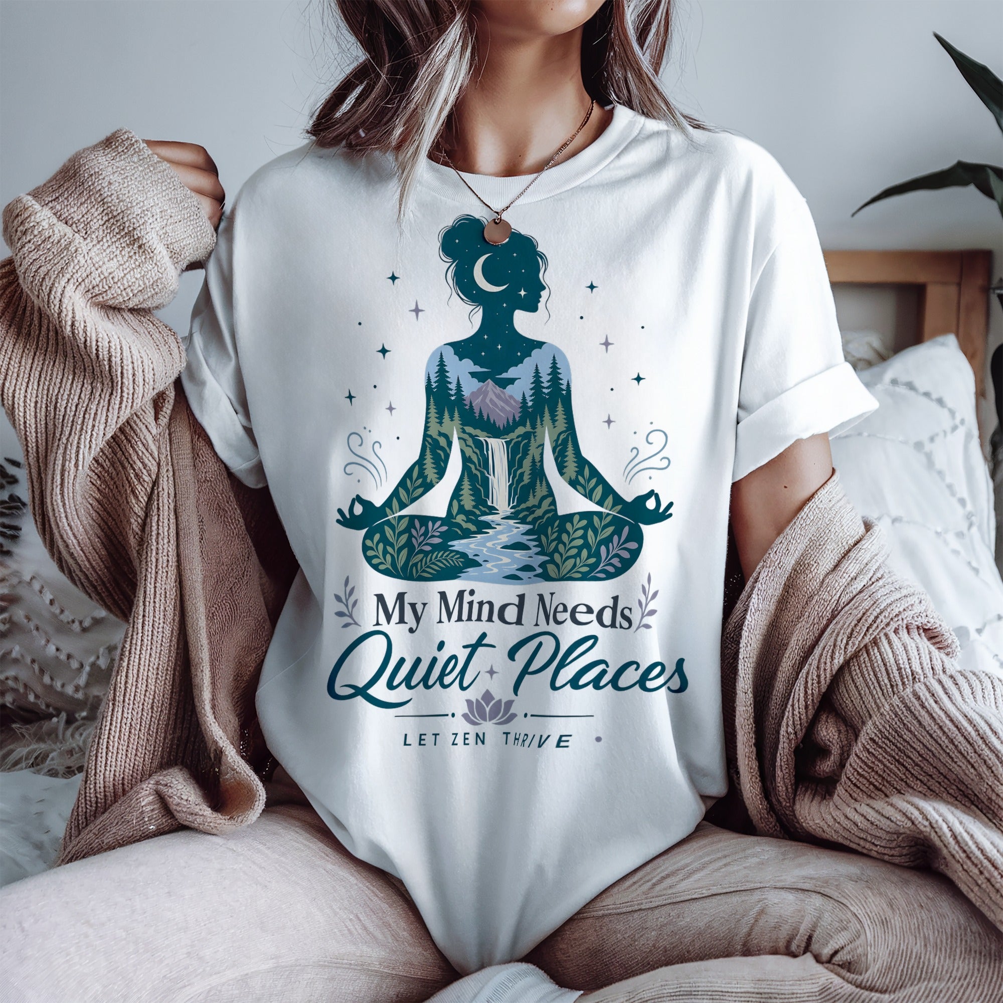 My Mind Needs Quiet Places Tee, Nature Therapy Gift for Spiritual Women