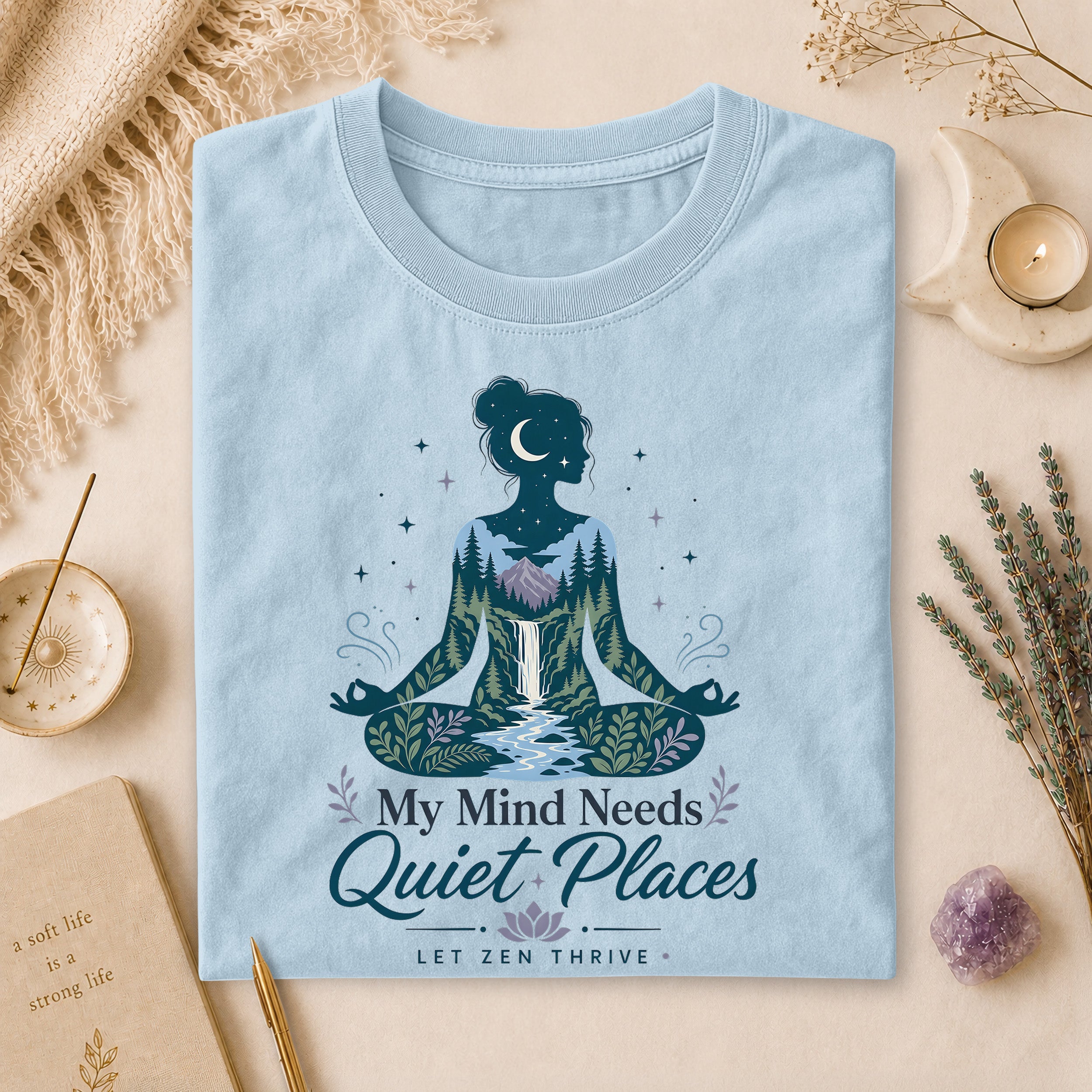My Mind Needs Quiet Places Tee, Nature Therapy Gift for Spiritual Women