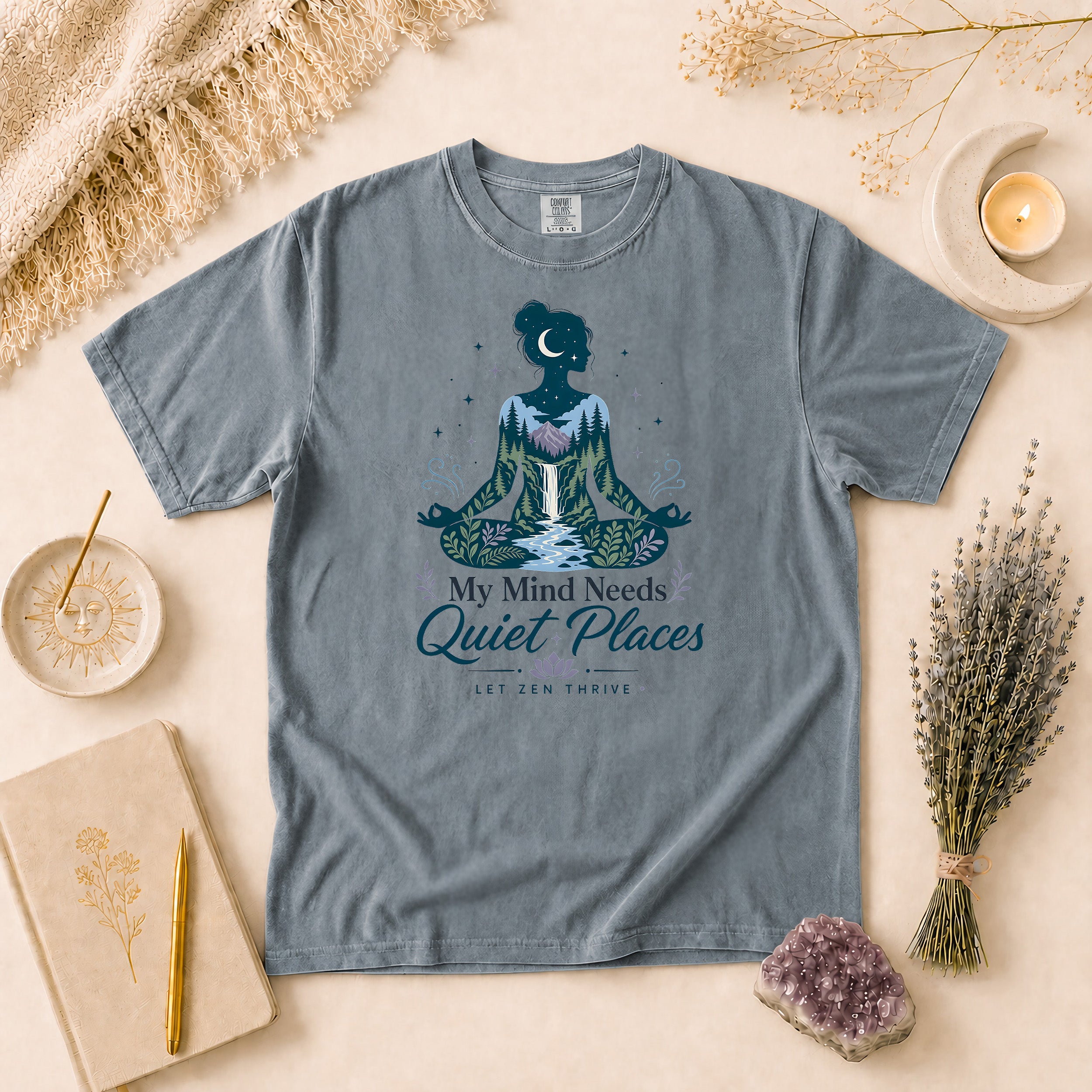 My Mind Needs Quiet Places Tee, Nature Therapy Gift for Spiritual Women