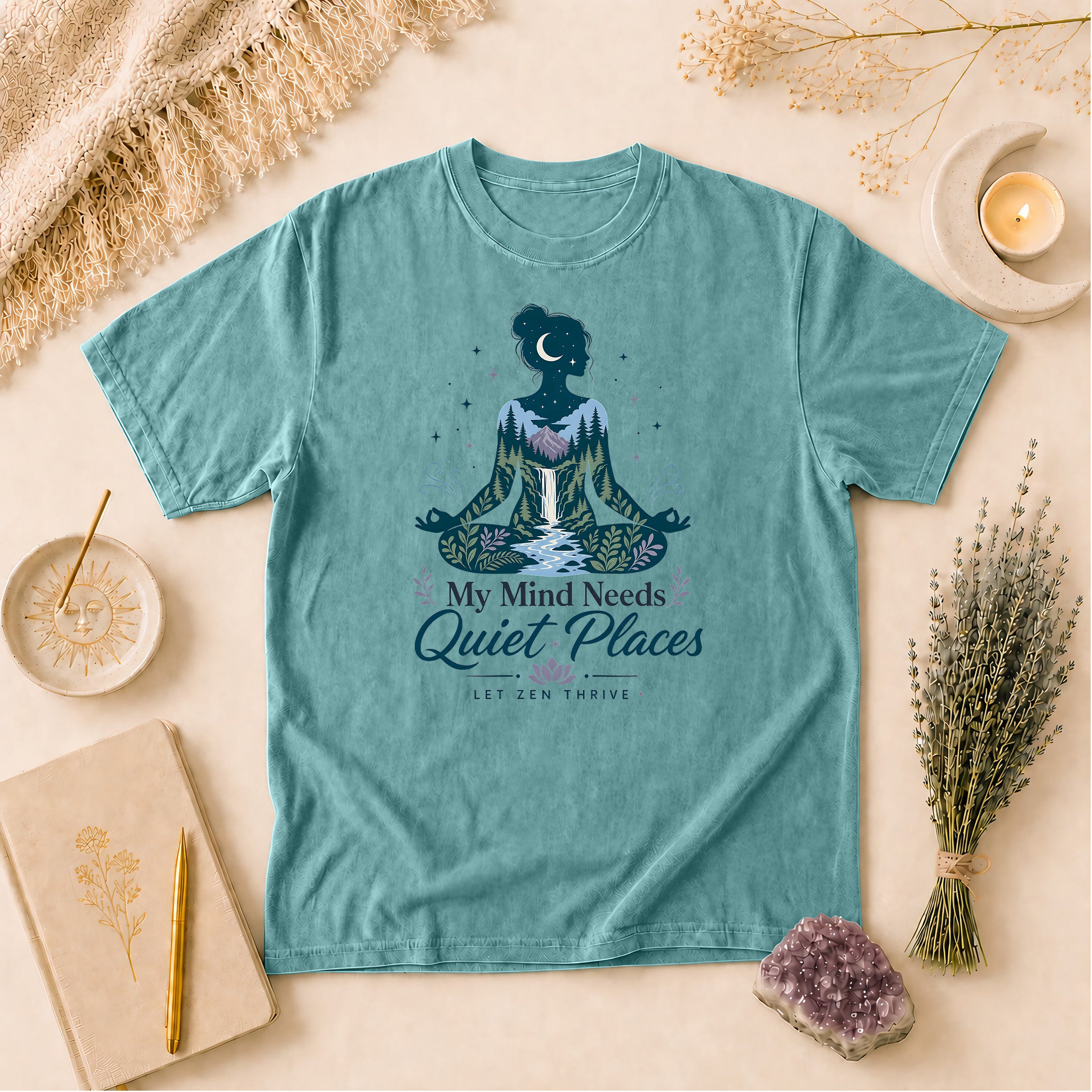 My Mind Needs Quiet Places Tee, Nature Therapy Gift for Spiritual Women