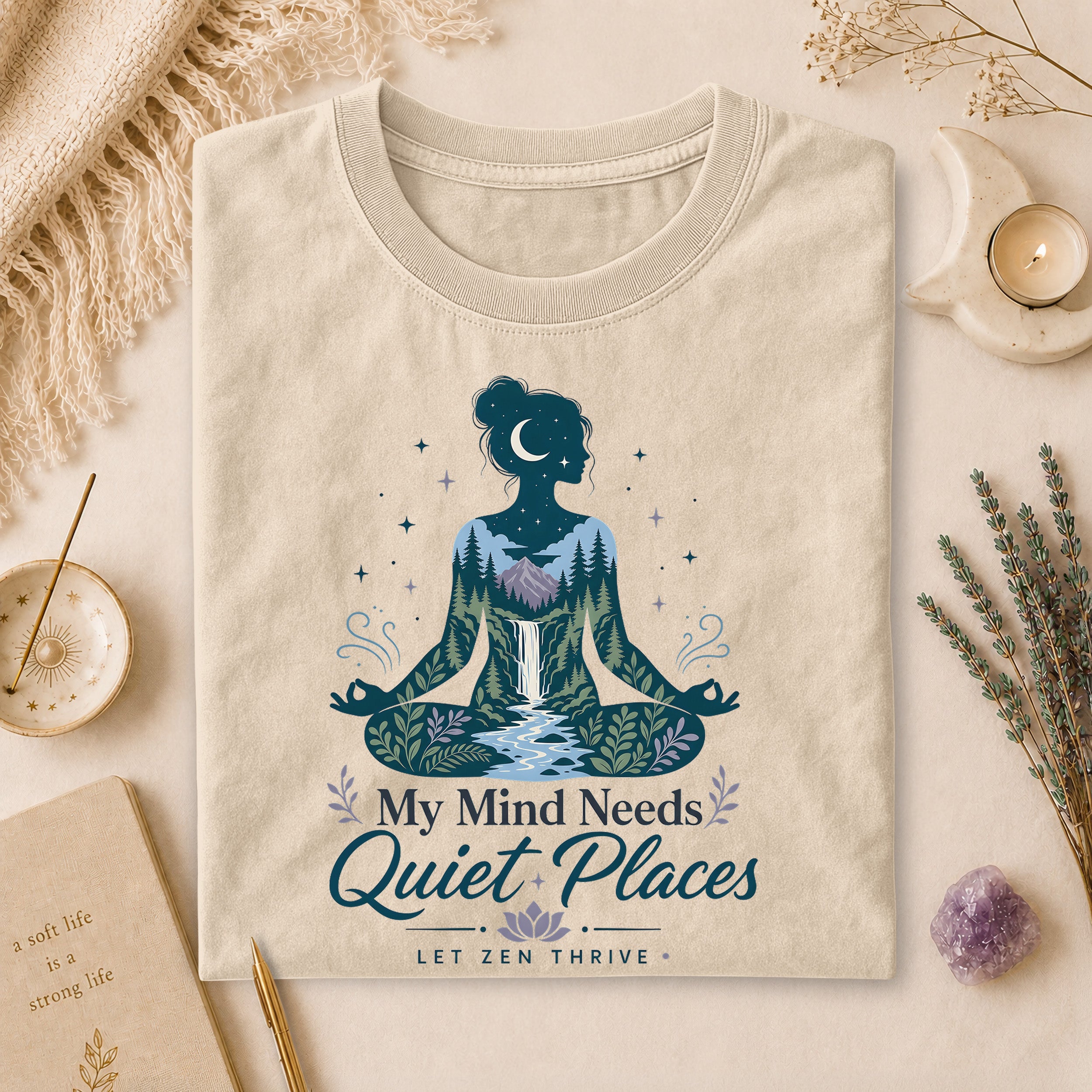 My Mind Needs Quiet Places Tee, Nature Therapy Gift for Spiritual Women