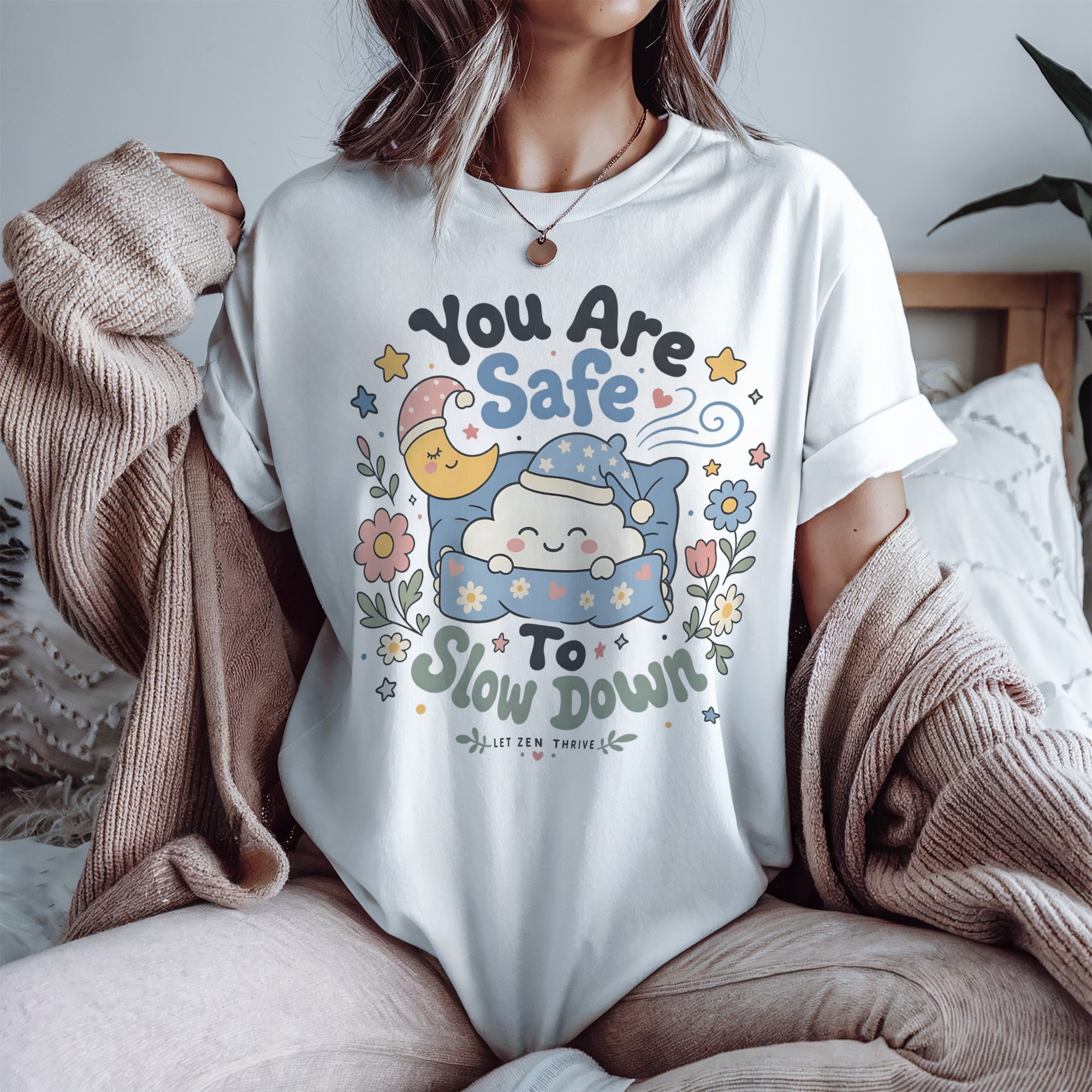 You Are Safe To Slow Down T-shirt, Rest Is Productive Boho Wellness Gift