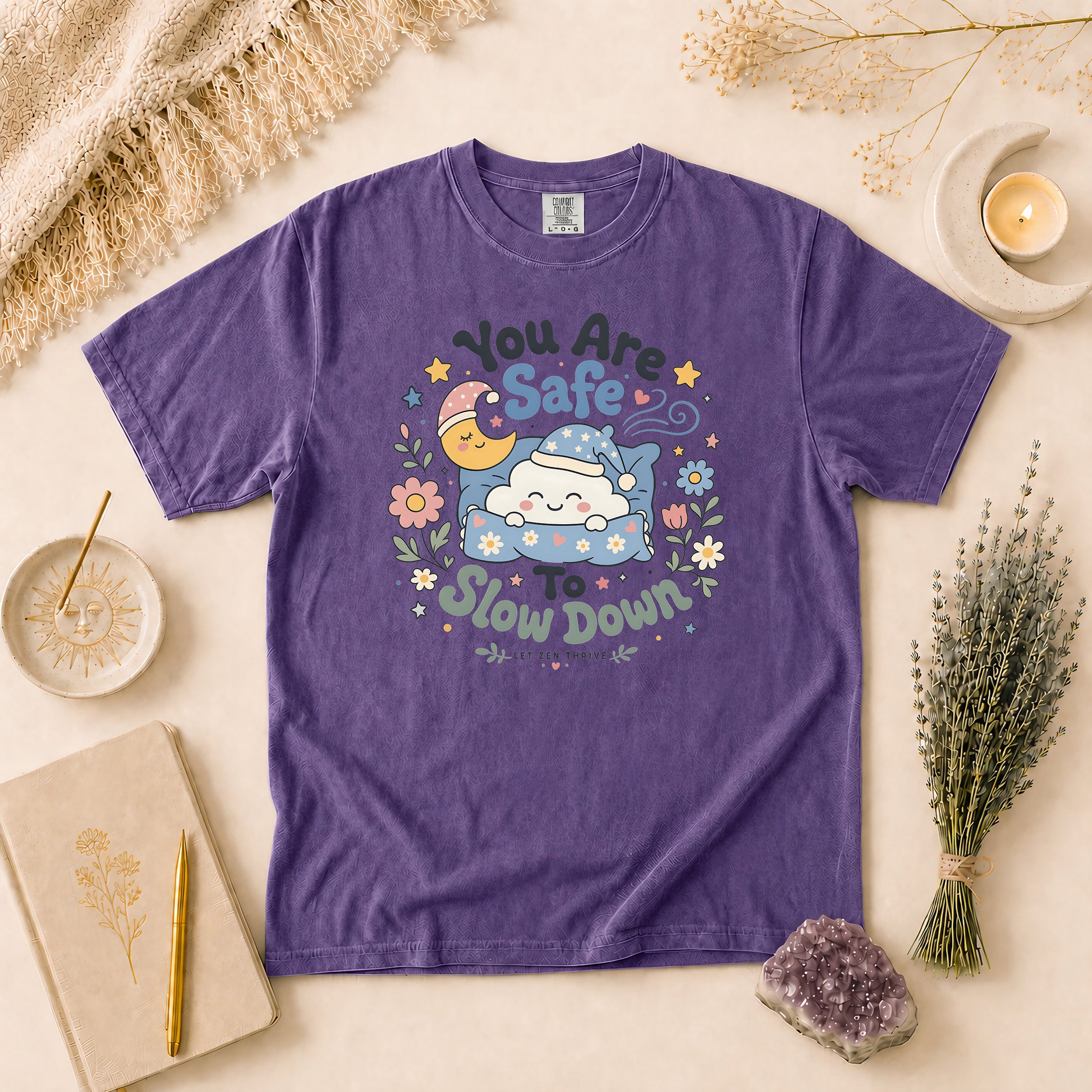You Are Safe To Slow Down T-shirt, Rest Is Productive Boho Wellness Gift