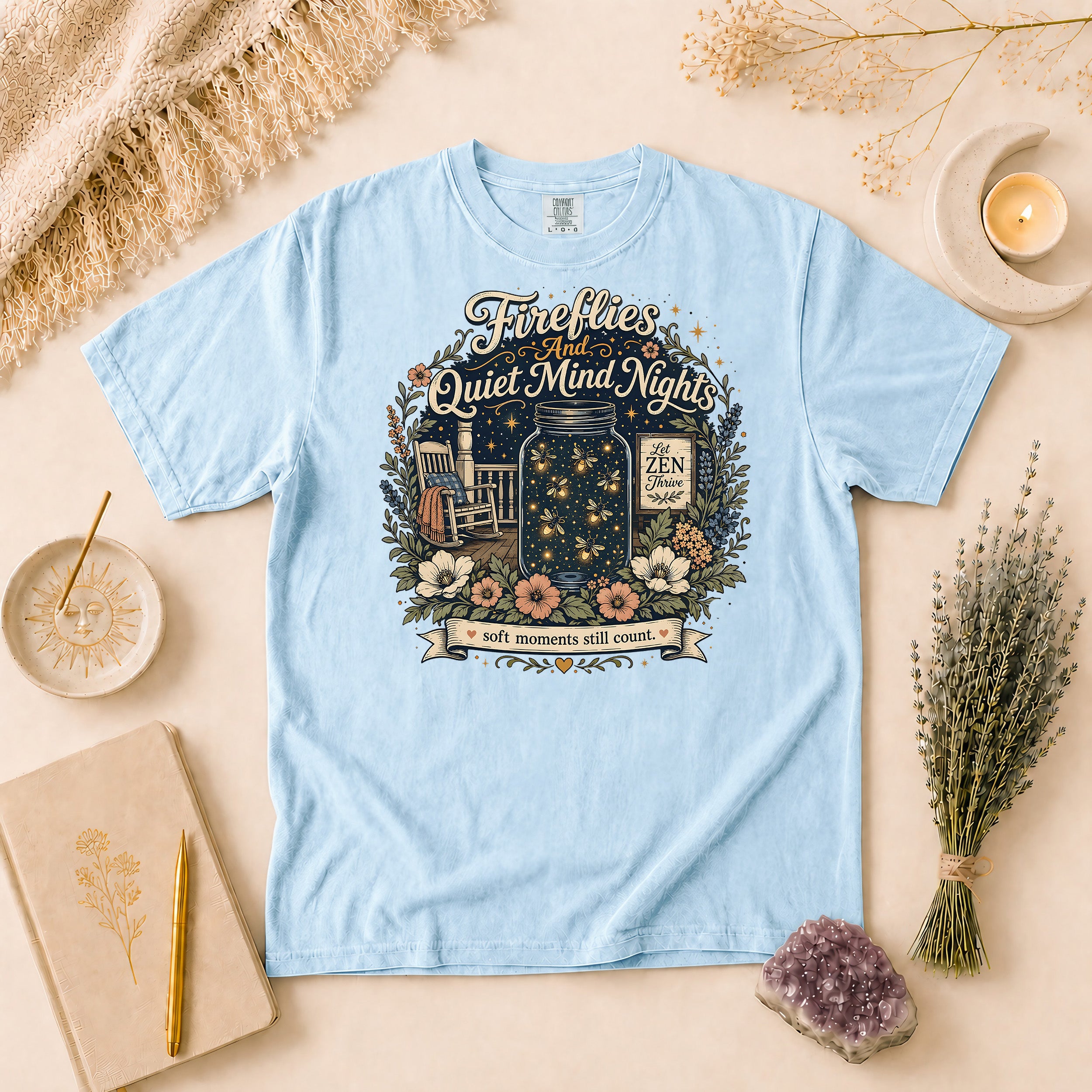 Fireflies And Quiet Mind Nights Tee, Soft Moments Still Count Cottagecore Gift for Her