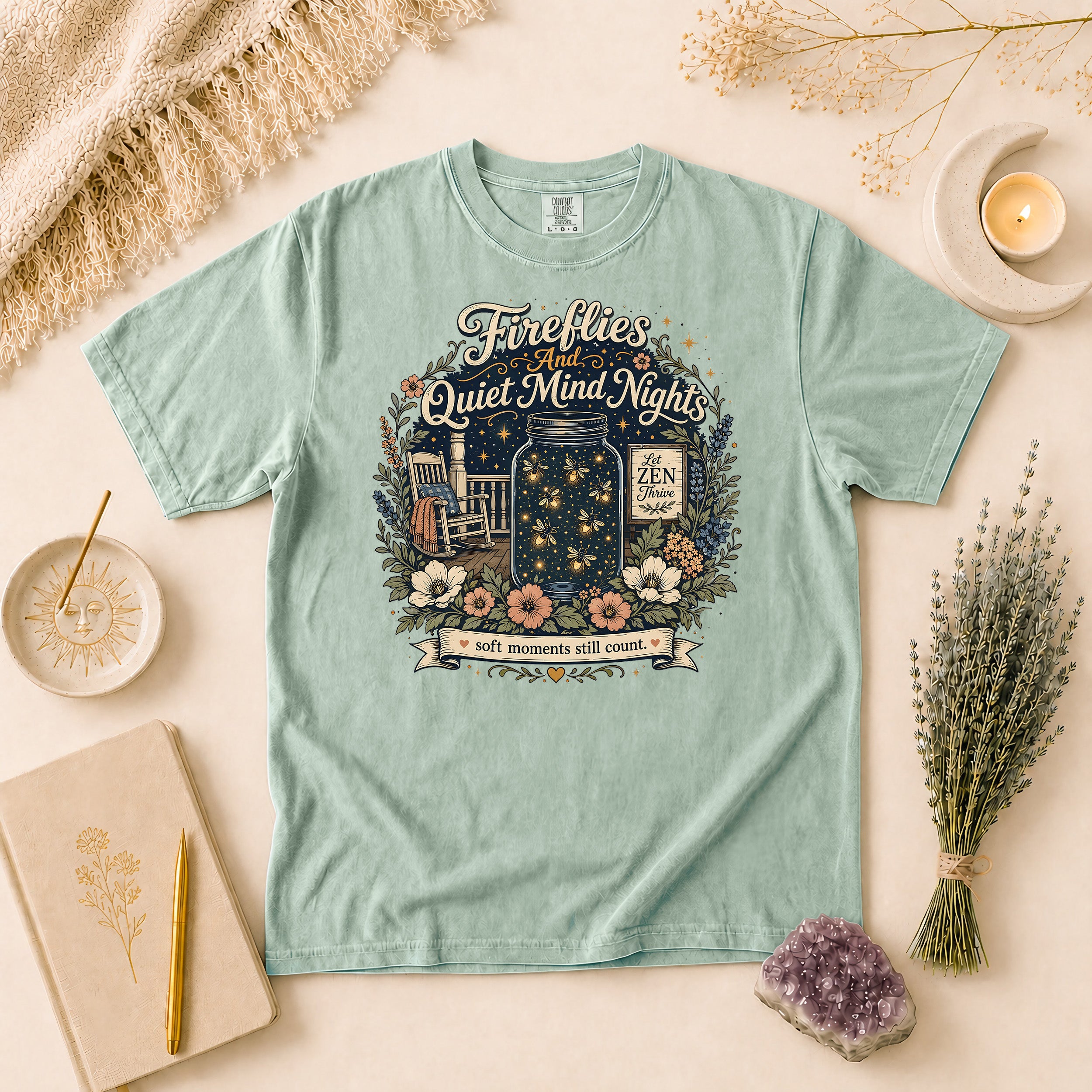 Fireflies And Quiet Mind Nights Tee, Soft Moments Still Count Cottagecore Gift for Her
