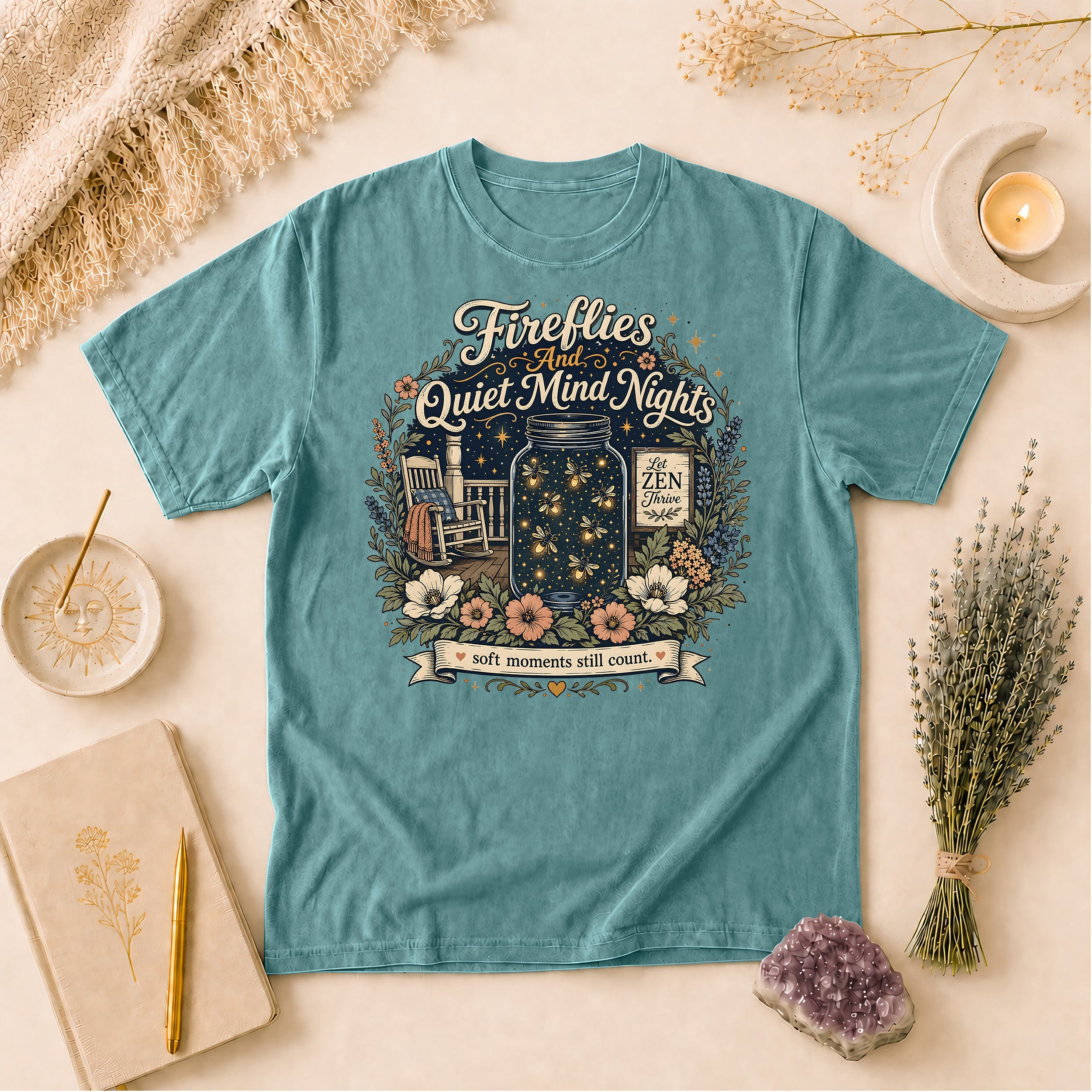 Fireflies And Quiet Mind Nights Tee, Soft Moments Still Count Cottagecore Gift for Her
