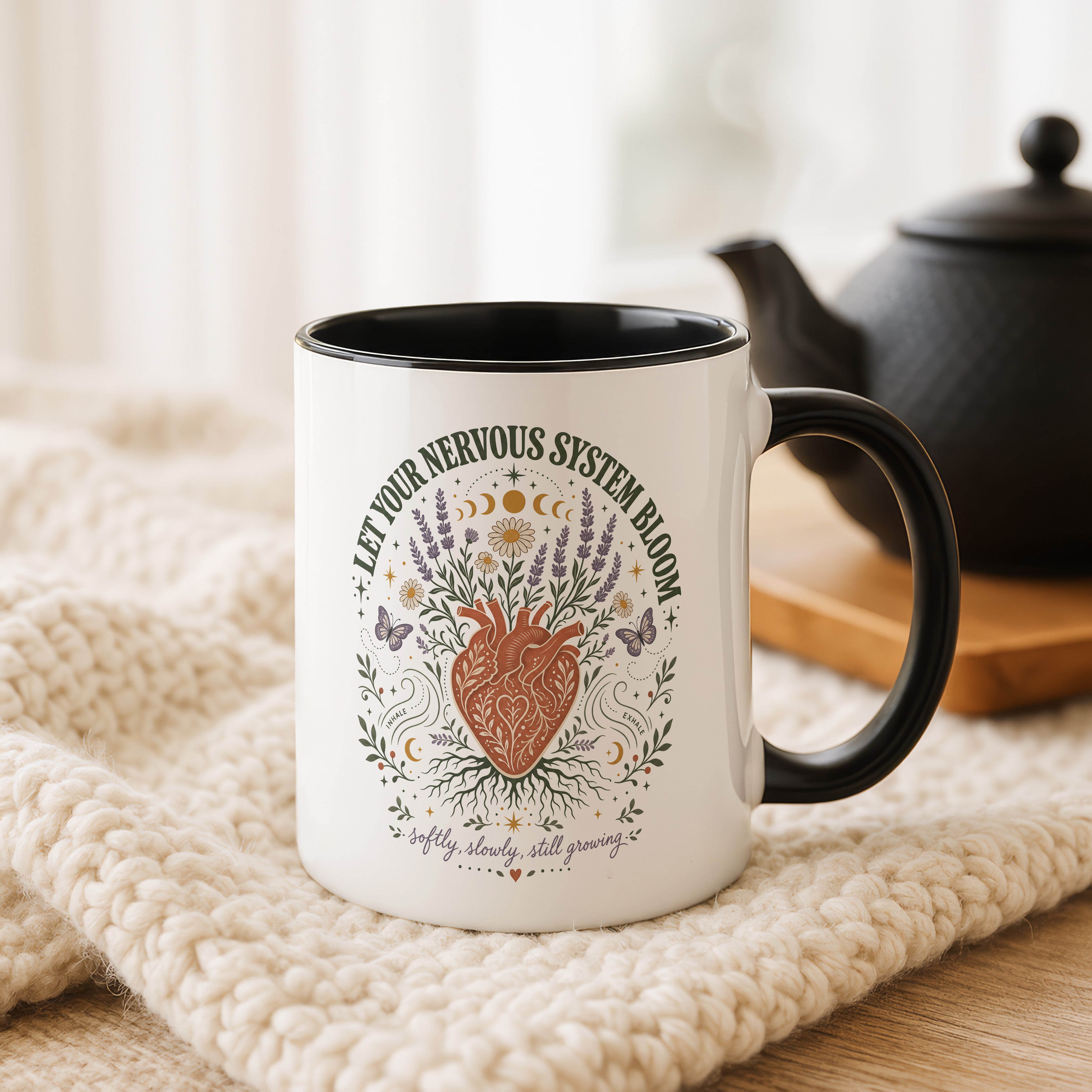 Let Your Nervous System Bloom Mug, Boho Wellness Coffee Cup, Soft Girl Self Care Gift 11 oz