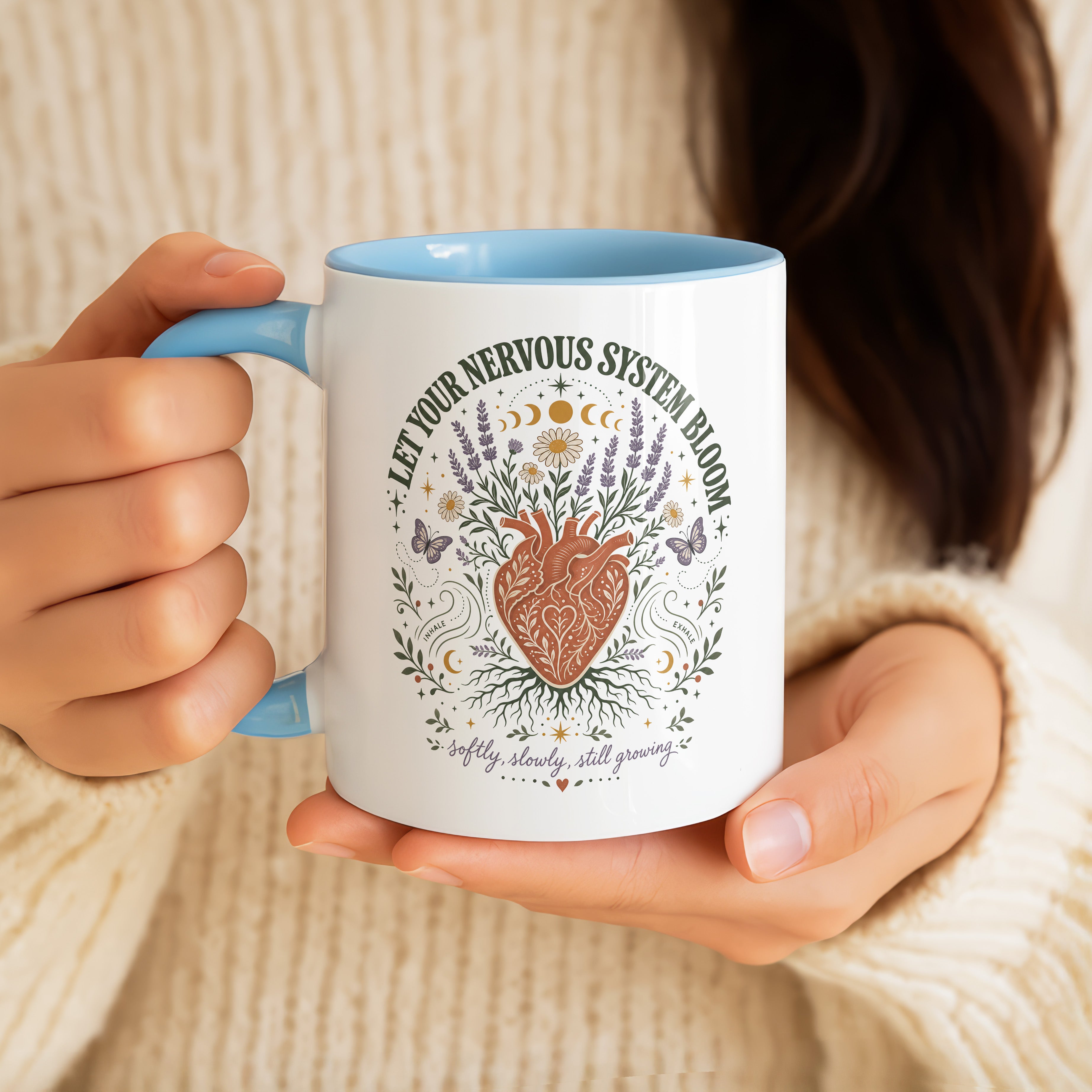 Let Your Nervous System Bloom Mug, Boho Wellness Coffee Cup, Soft Girl Self Care Gift 11 oz