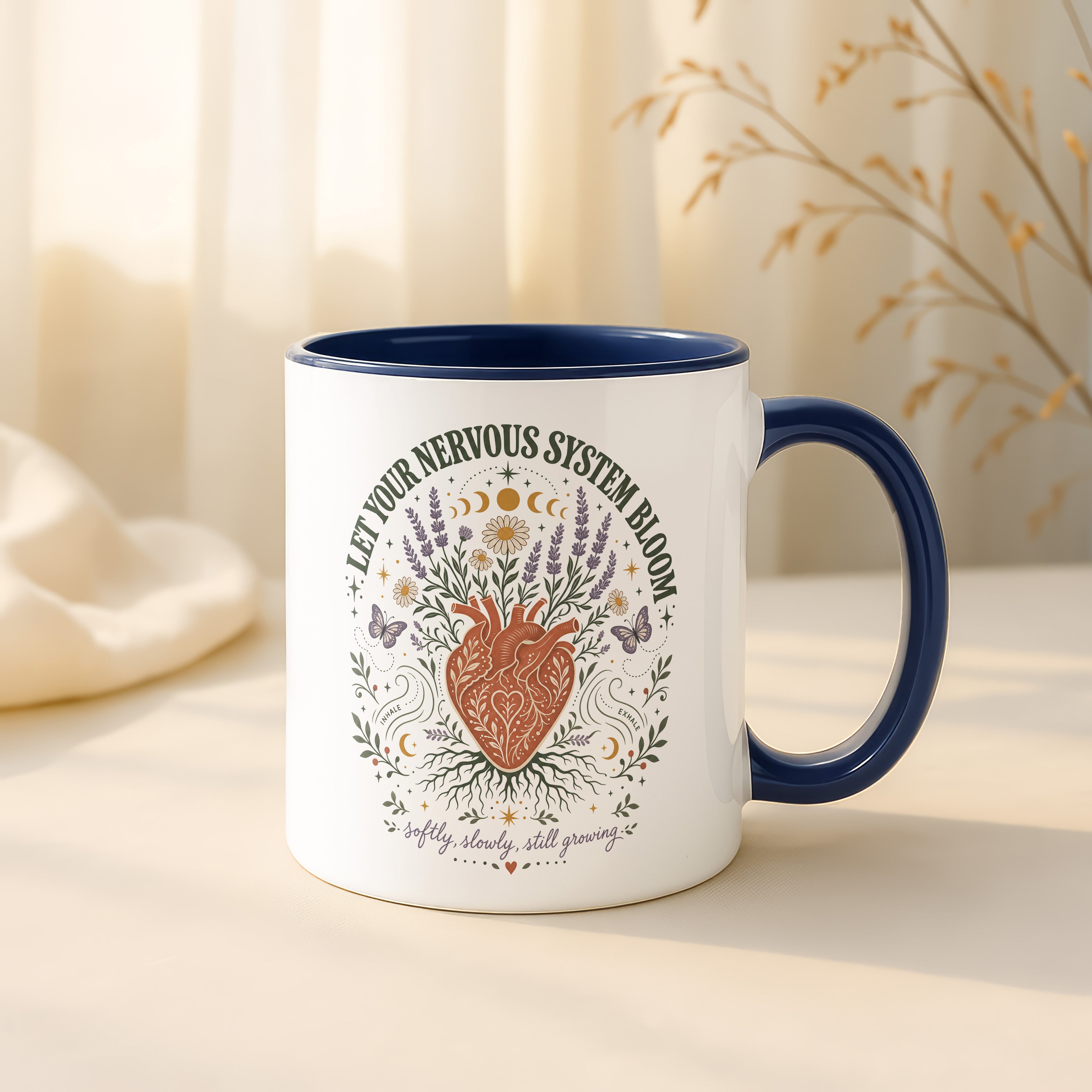 Let Your Nervous System Bloom Mug, Boho Wellness Coffee Cup, Soft Girl Self Care Gift 11 oz