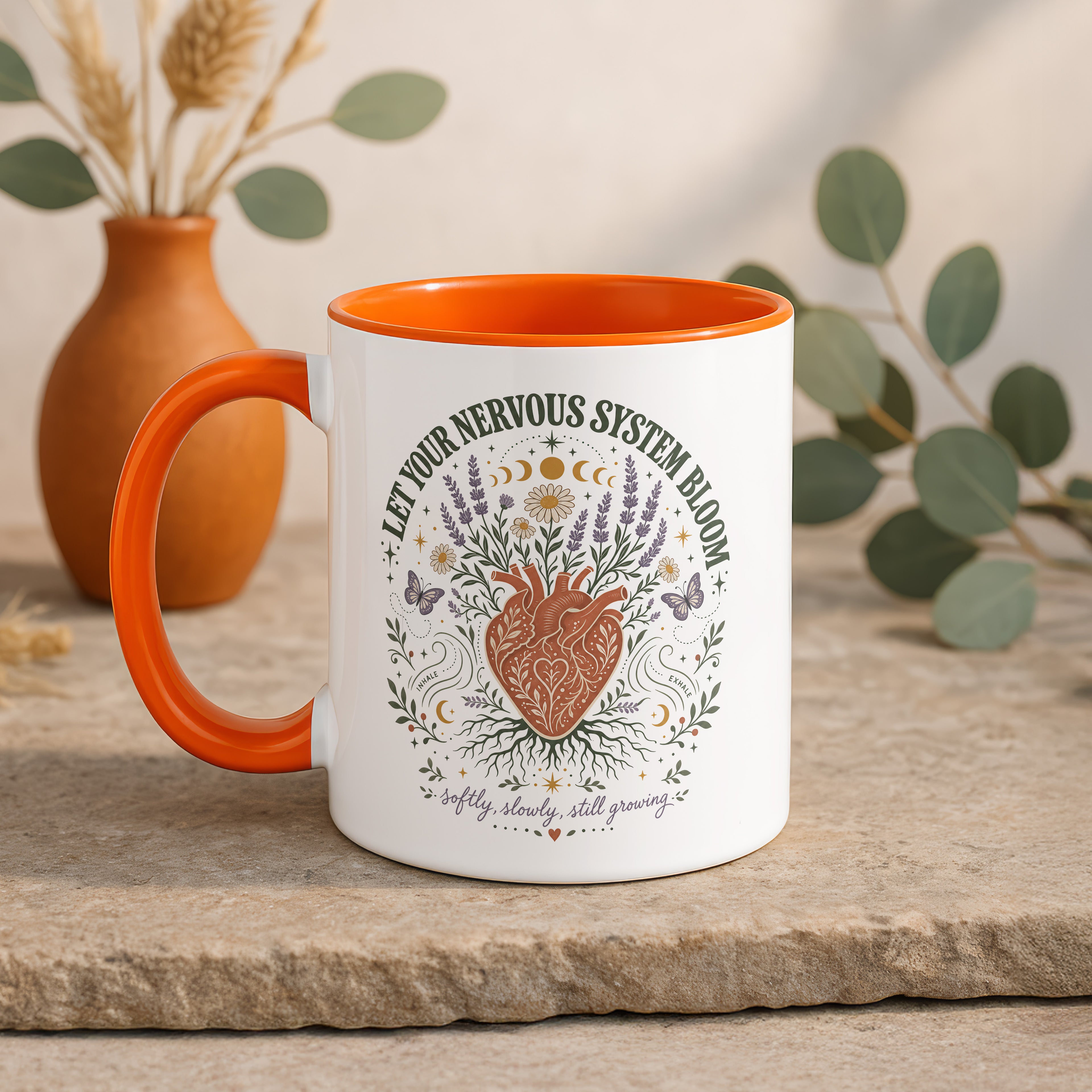 Let Your Nervous System Bloom Mug, Boho Wellness Coffee Cup, Soft Girl Self Care Gift 11 oz