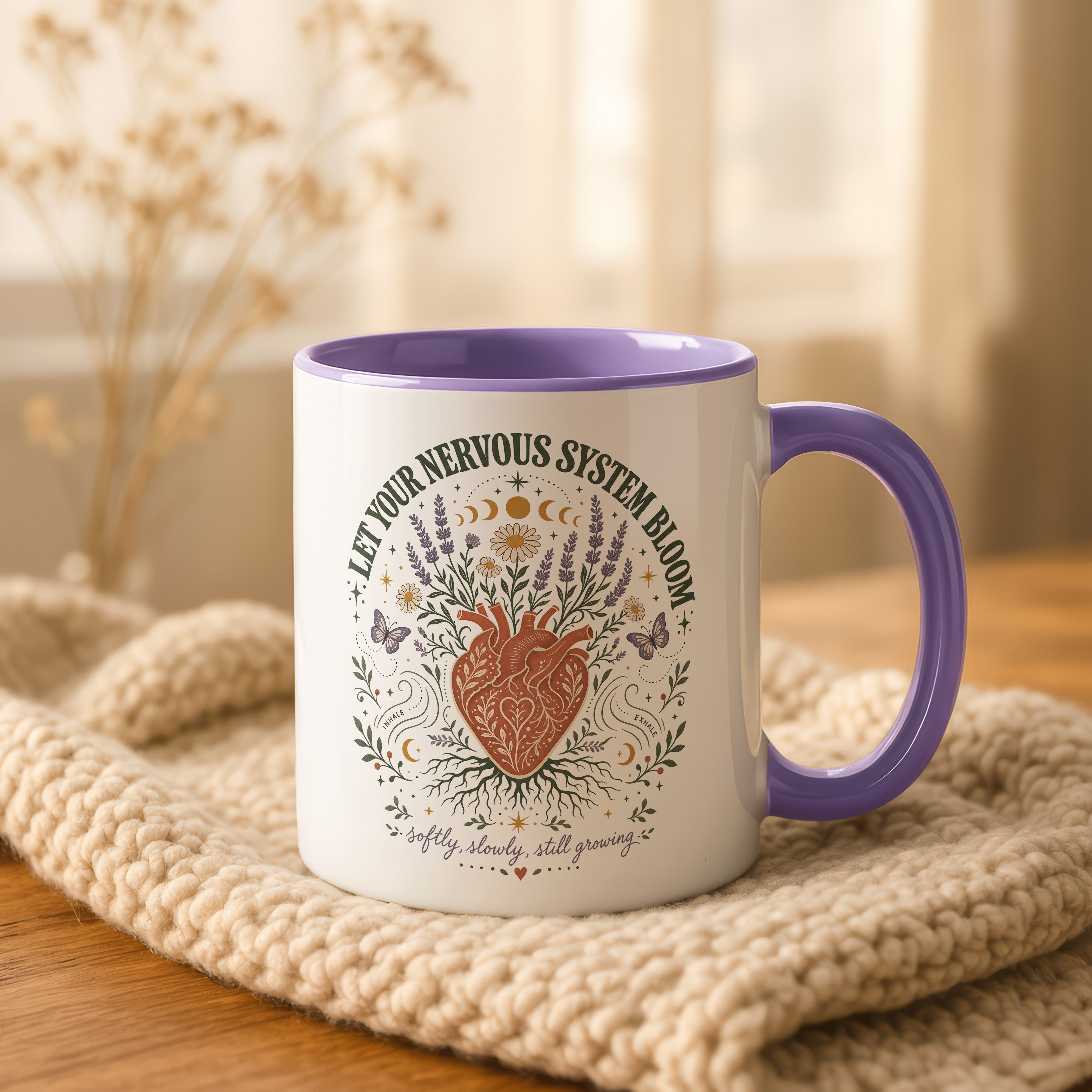 Let Your Nervous System Bloom Mug, Boho Wellness Coffee Cup, Soft Girl Self Care Gift 11 oz