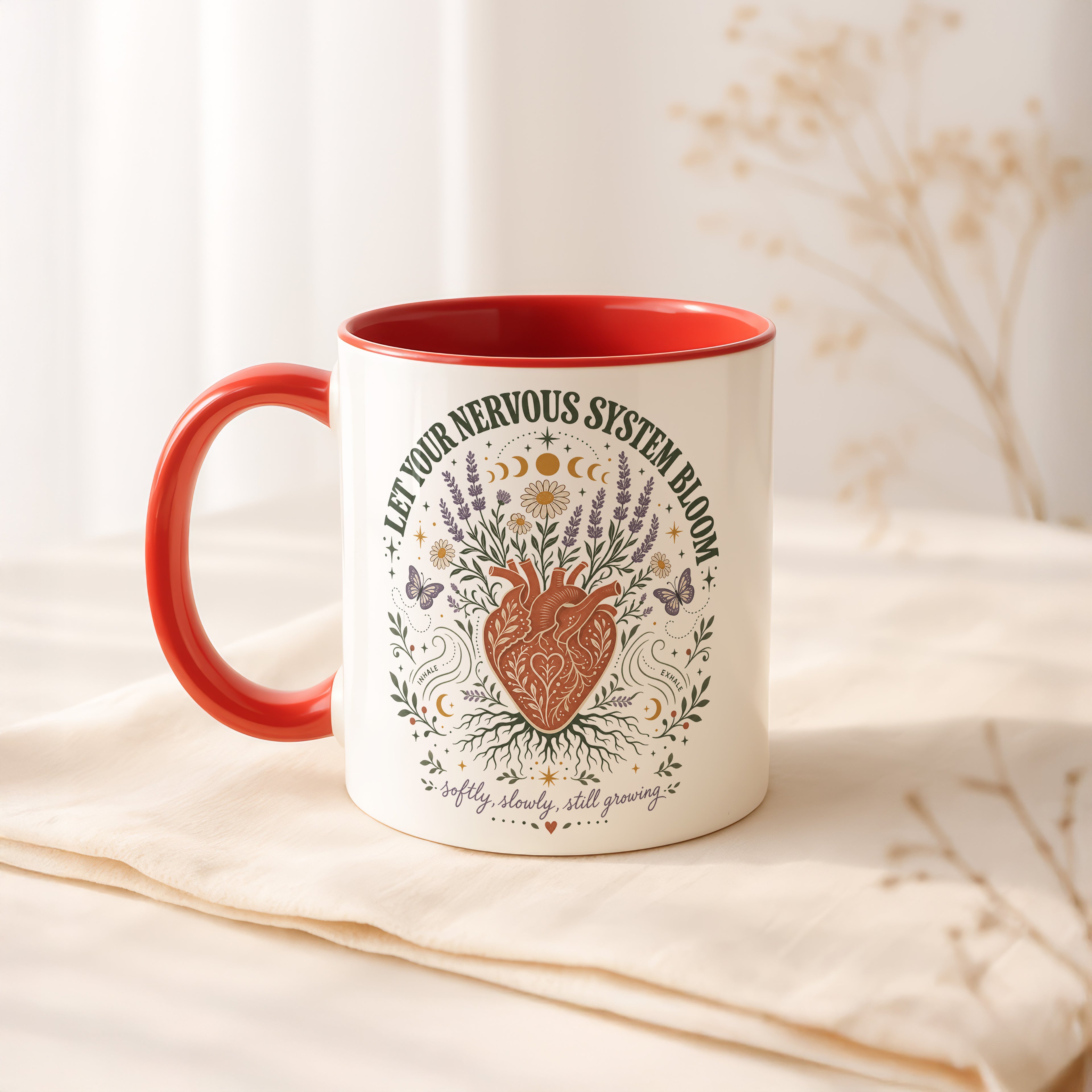 Let Your Nervous System Bloom Mug, Boho Wellness Coffee Cup, Soft Girl Self Care Gift 11 oz