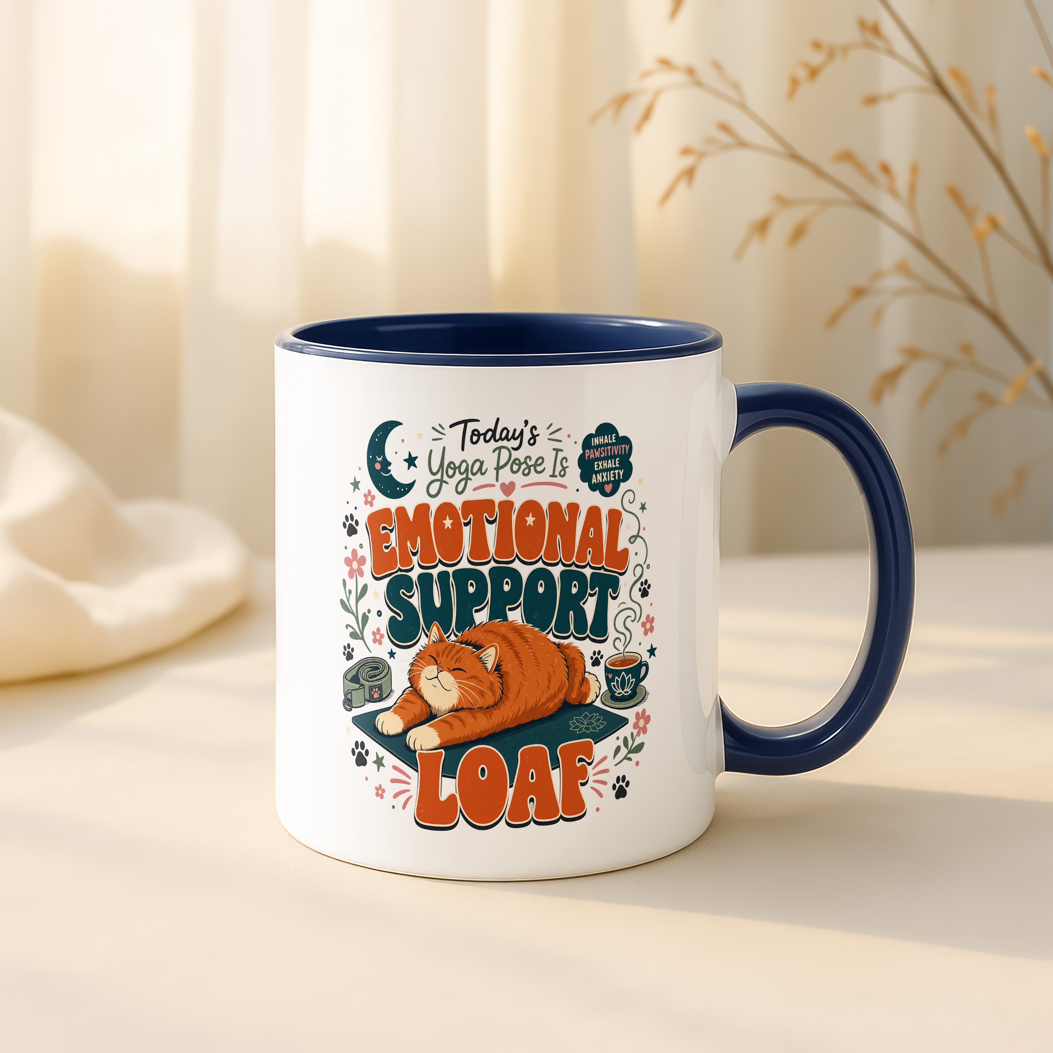 Today's Yoga Pose Is Emotional Support Loaf Mug, Anxiety Humor Gift for Cat Lover. 11oz