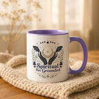 Spiritual But Grounded Mug, Celestial Moon Phase Coffee Cup, Mystic Botanical Gift