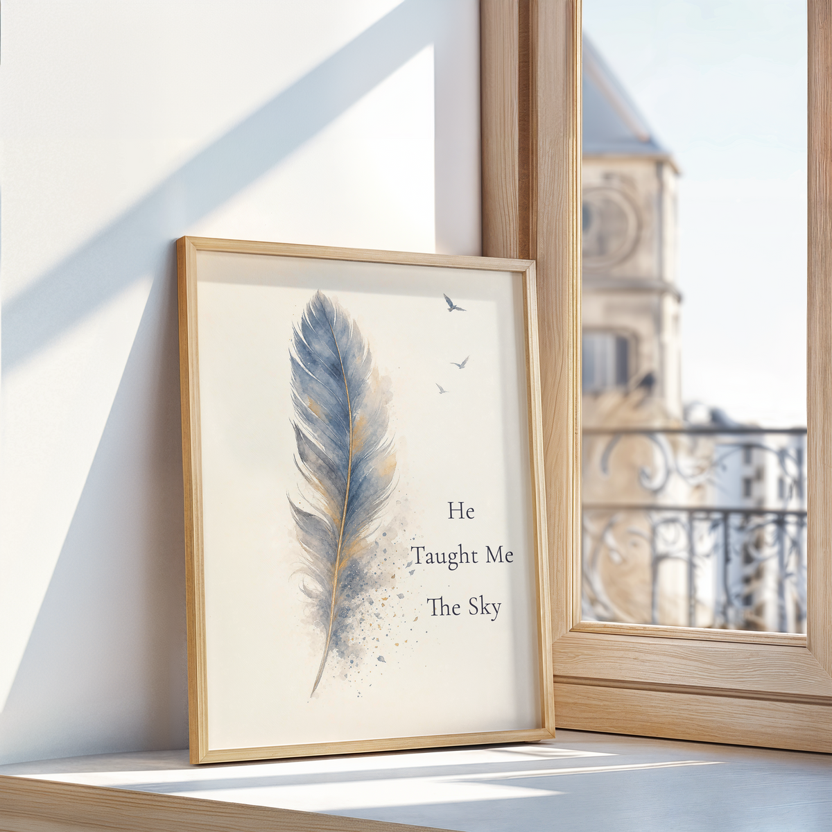 He Taught Me The Sky Poster — Loss of a Father Wall Art, Feather Memorial Print