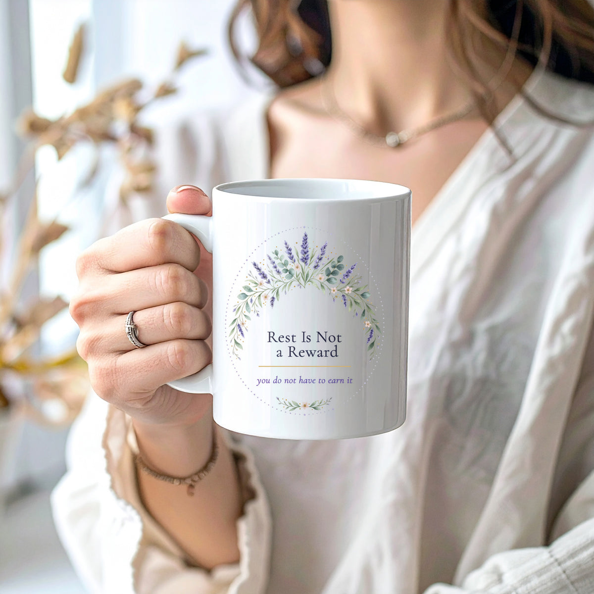 Rest Is Not a Reward Mug, Lavender Self Care Gift, Burnout Gift for Women, 11oz 15oz
