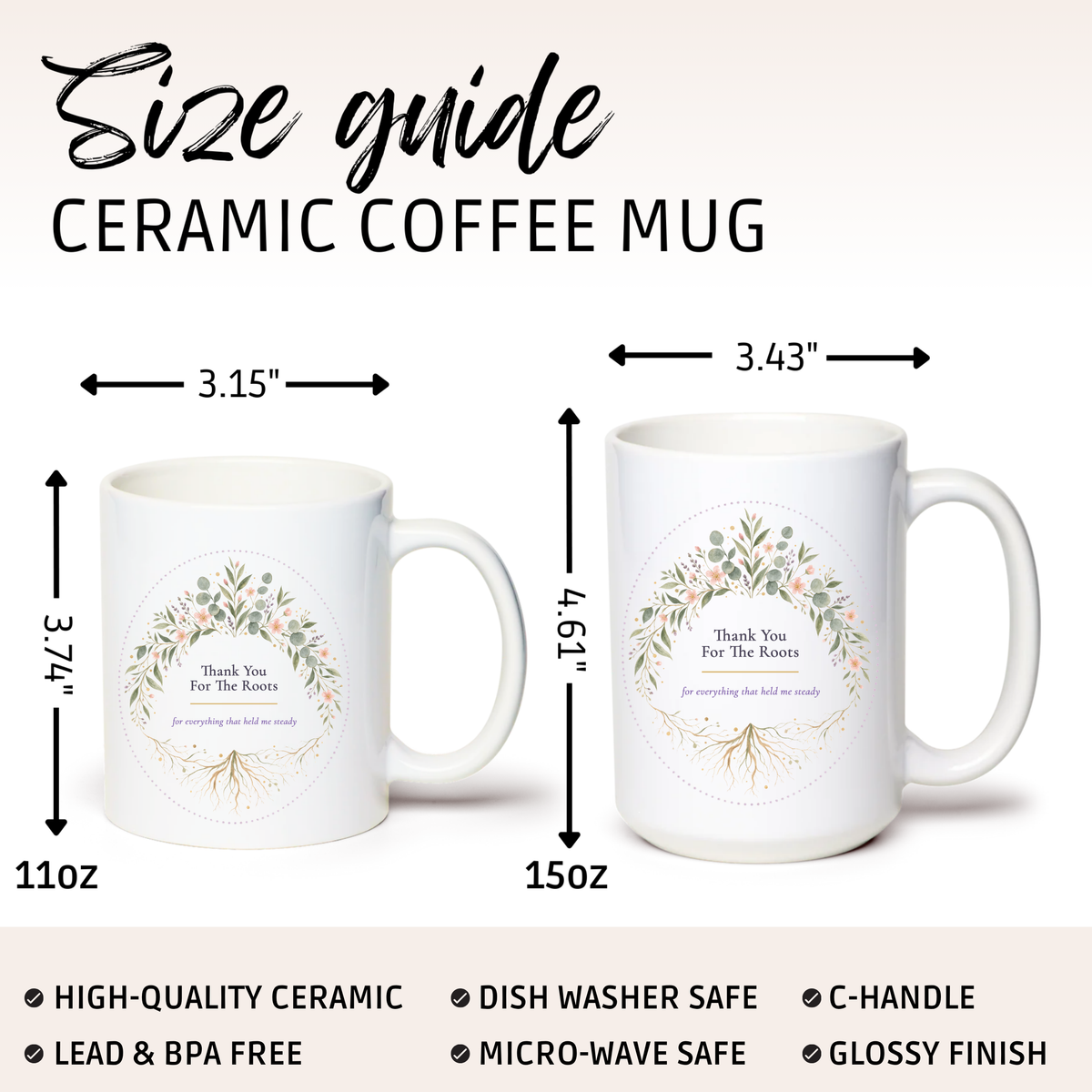 Thank You For The Roots Mug, Sentimental Mothers Day Gift for Mom, 11oz 15oz