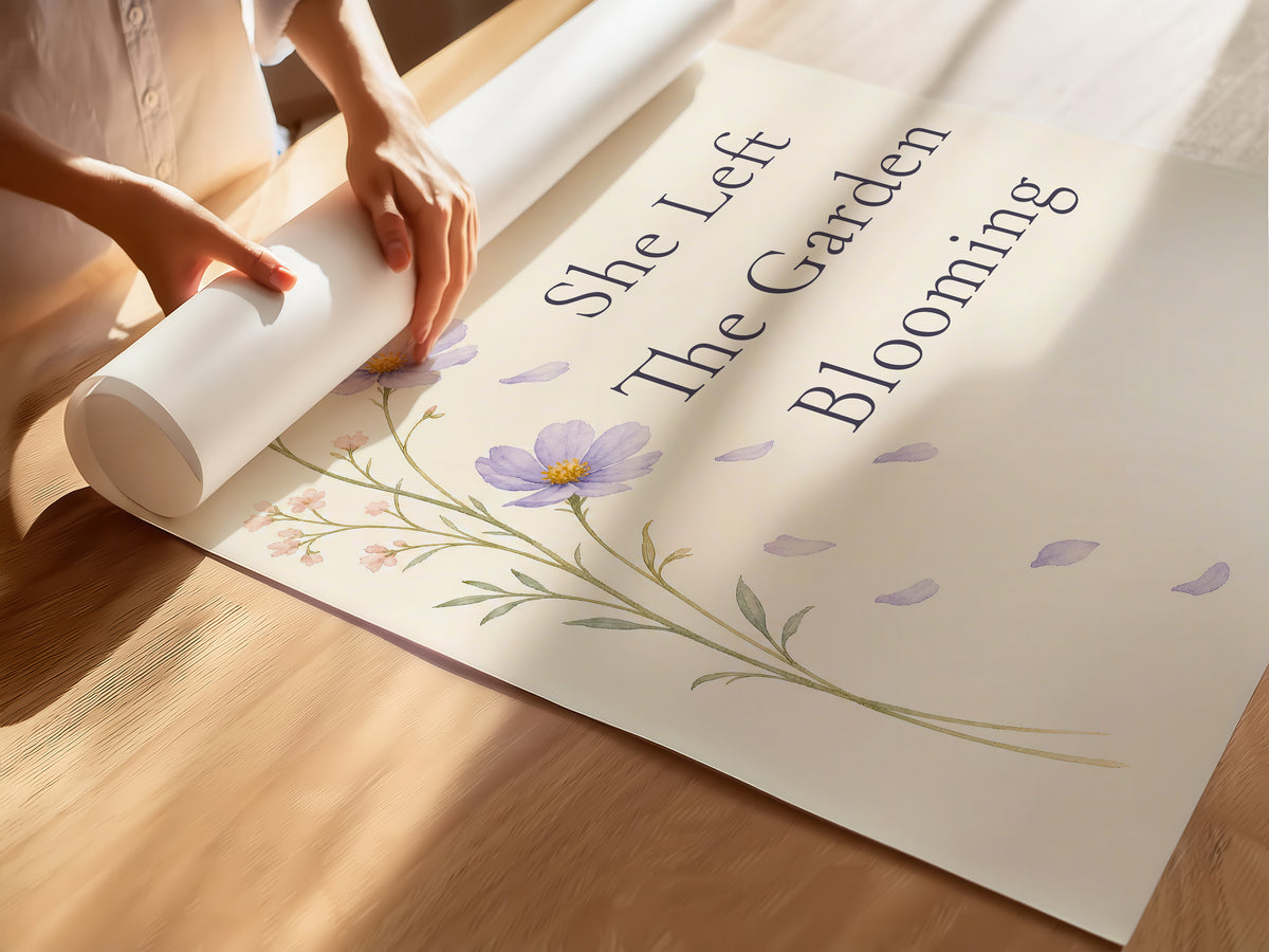 She Left The Garden Blooming Poster, Loss of a Mother Sympathy Wall Art. Unframed