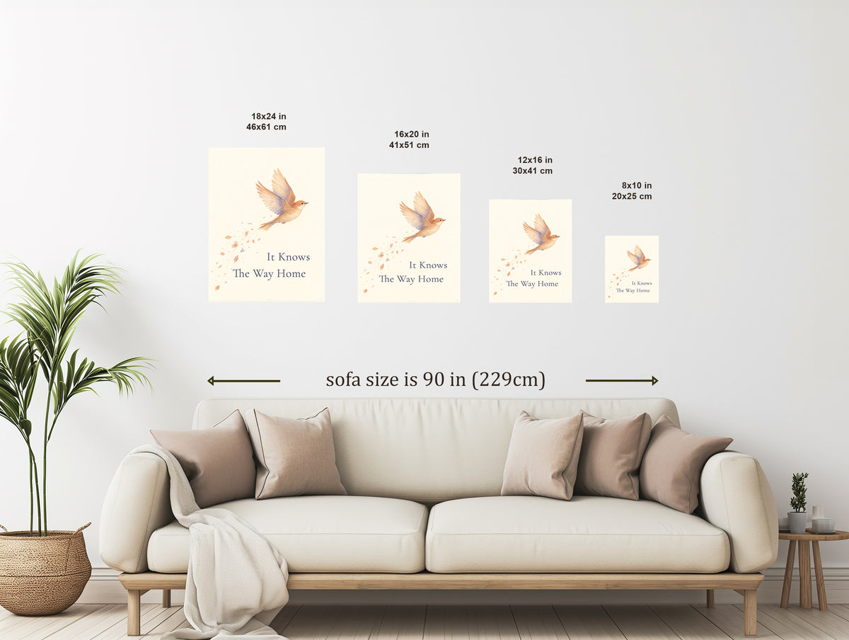 It Knows The Way Home Poster, Bird Sympathy and Memorial Wall Art Print. Unframed