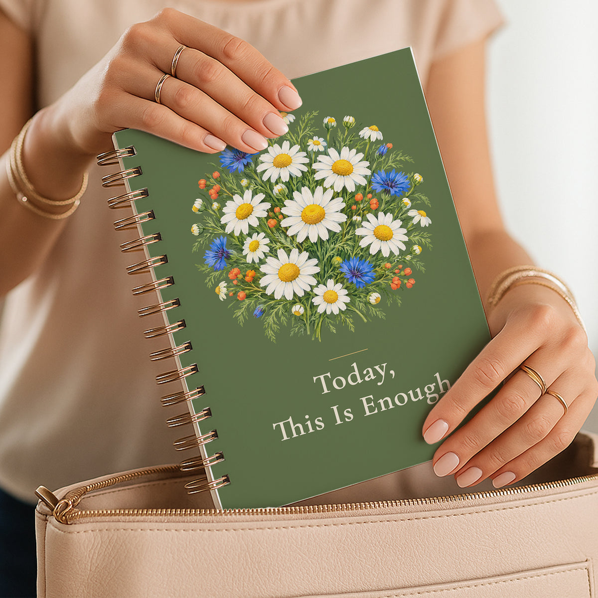 Today This Is Enough Notebook, Chamomile Spiral Gift for Her, 6 x 8