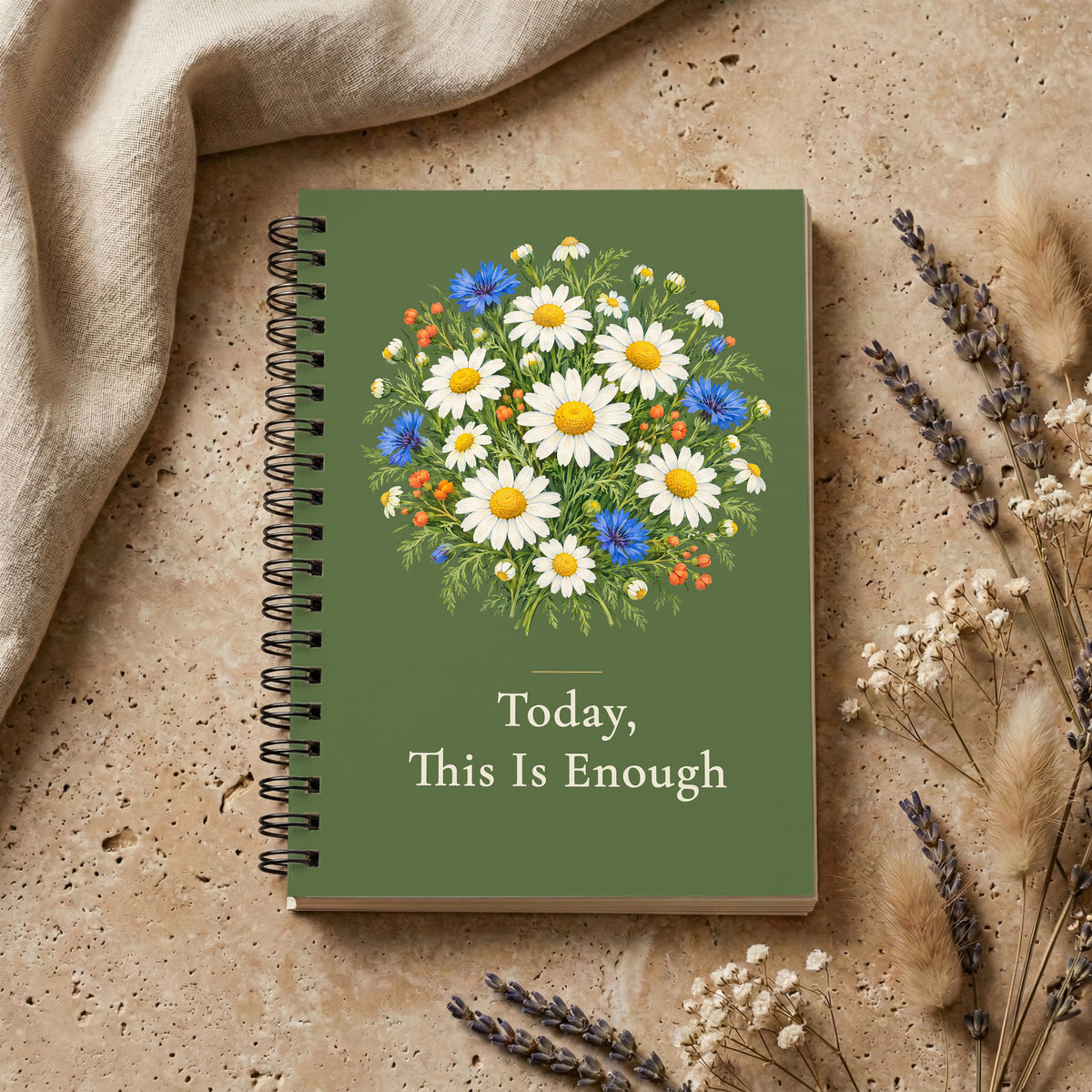 Today This Is Enough Notebook, Chamomile Spiral Gift for Her, 6 x 8