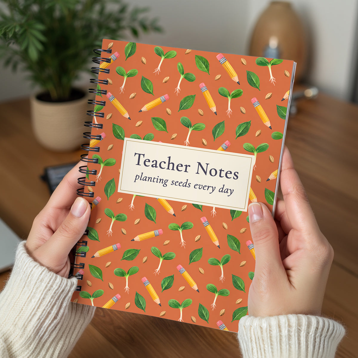 Teacher Notes Notebook, Seedling Pattern Teacher Appreciation Gift, 6 x 8