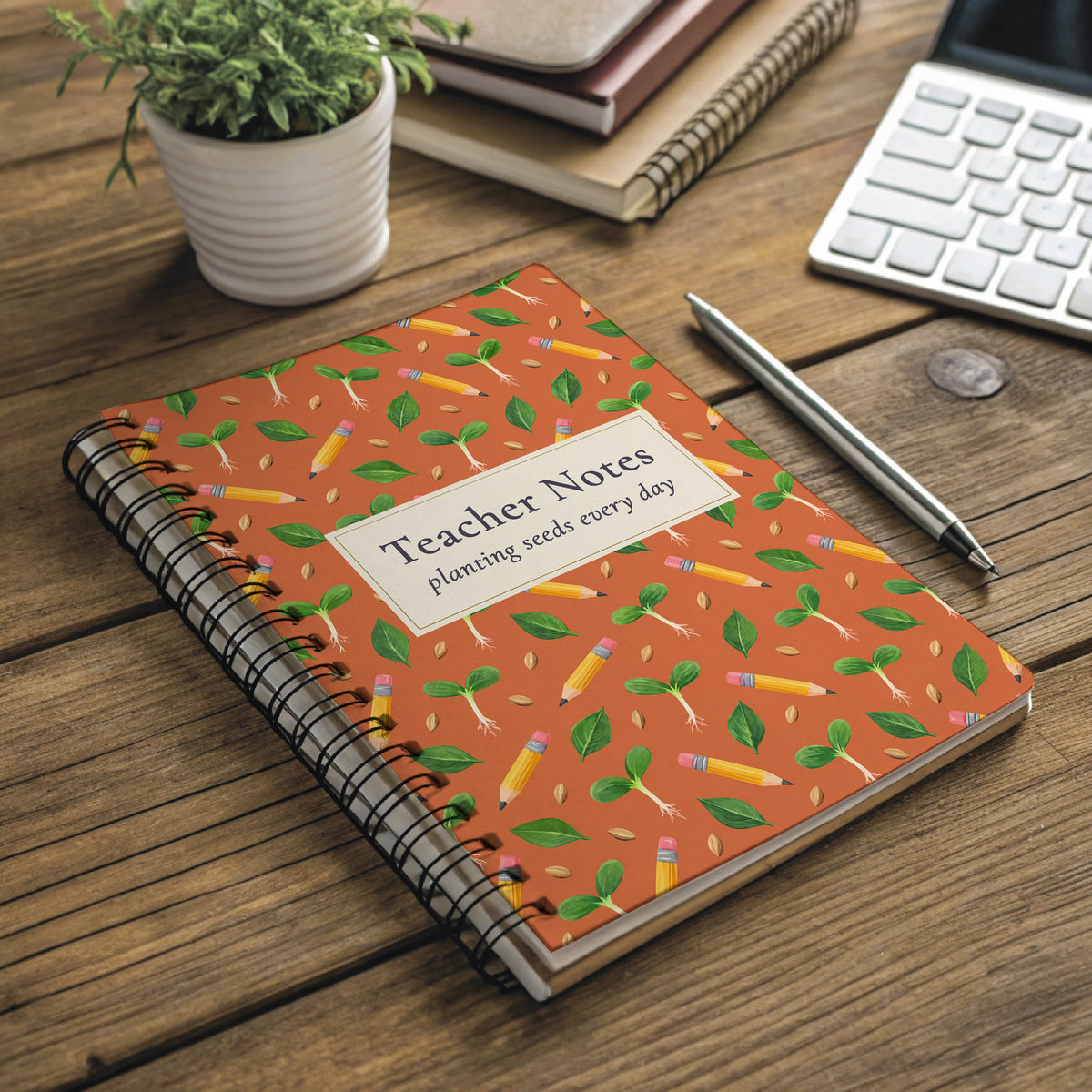 Teacher Notes Notebook, Seedling Pattern Teacher Appreciation Gift, 6 x 8