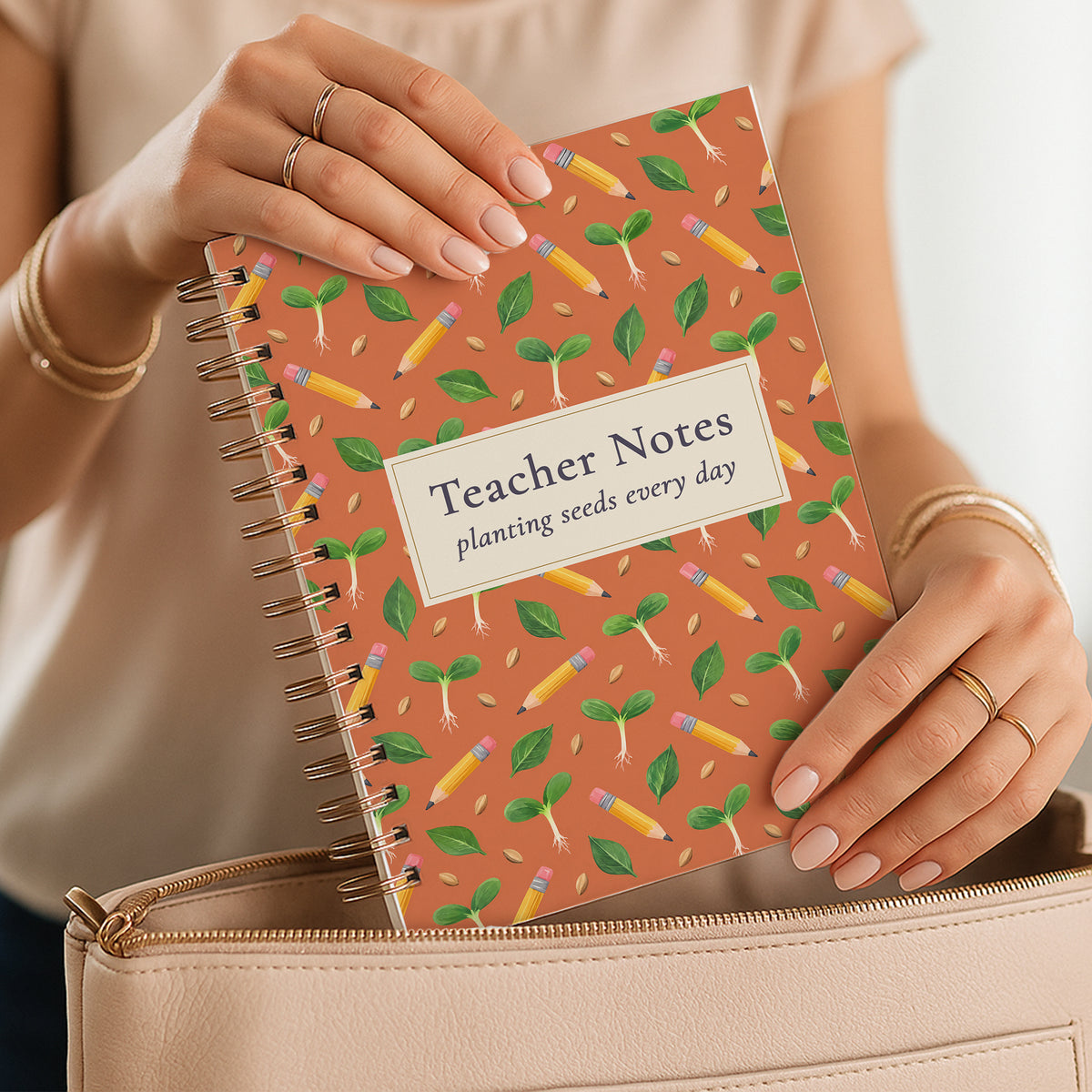 Teacher Notes Notebook, Seedling Pattern Teacher Appreciation Gift, 6 x 8