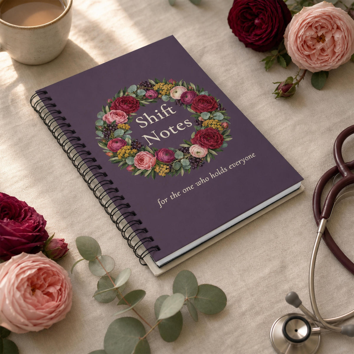 Shift Notes Notebook, Botanical Wreath Gift for Nurses & Caregivers, 6 x 8