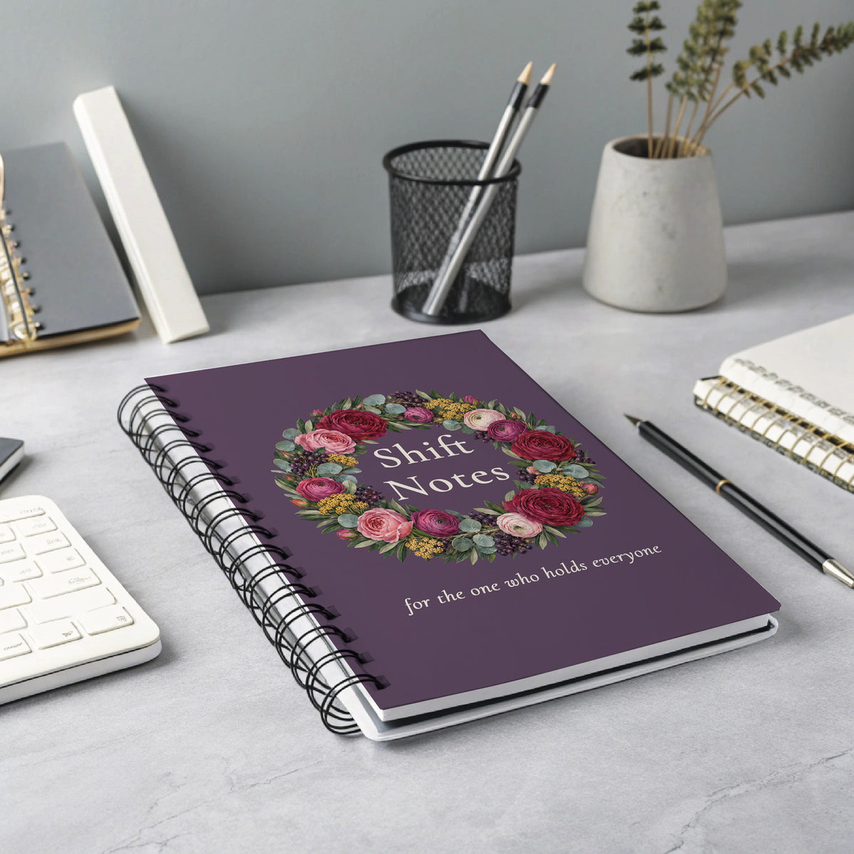 Shift Notes Notebook, Botanical Wreath Gift for Nurses & Caregivers, 6 x 8