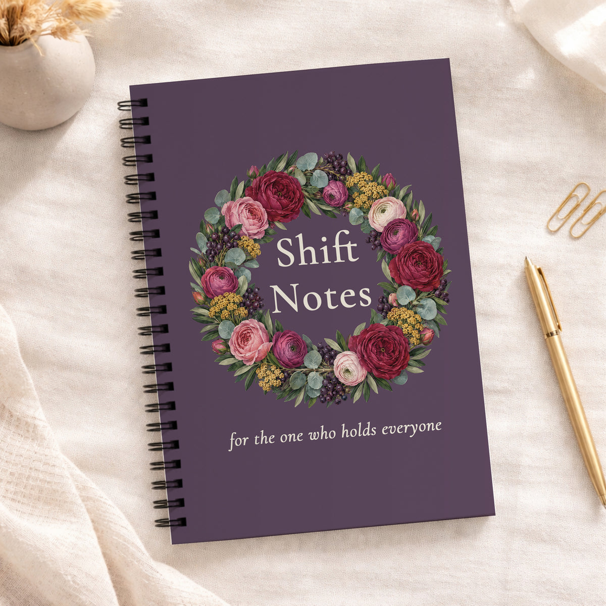Shift Notes Notebook, Botanical Wreath Gift for Nurses & Caregivers, 6 x 8