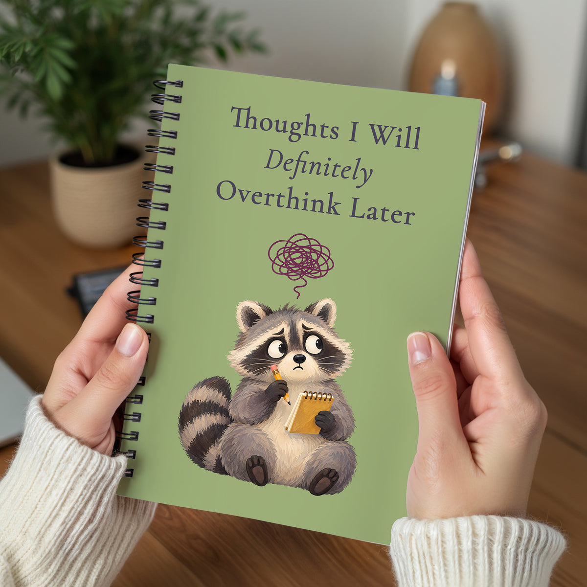 Thoughts I Will Definitely Overthink Later Notebook, Funny Raccoon Gift, 6 x 8