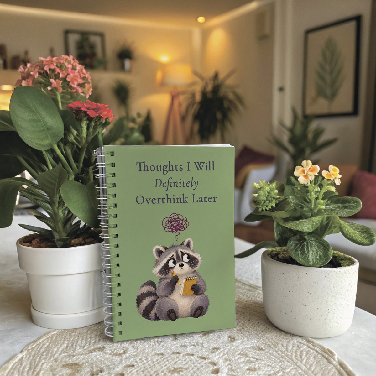Thoughts I Will Definitely Overthink Later Notebook, Funny Raccoon Gift, 6 x 8