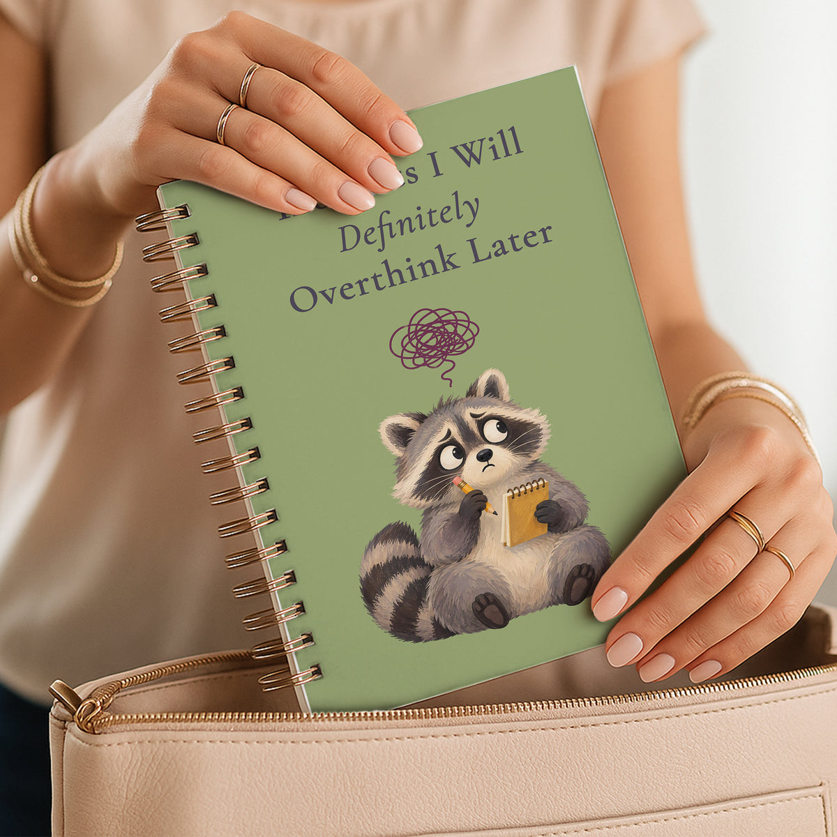 Thoughts I Will Definitely Overthink Later Notebook, Funny Raccoon Gift, 6 x 8