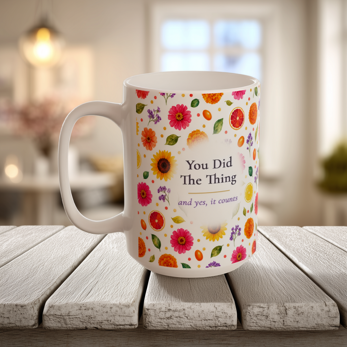 You Did The Thing Mug, Right Handle, Bright Floral Congratulations Gift for Her, 11 oz 15 oz