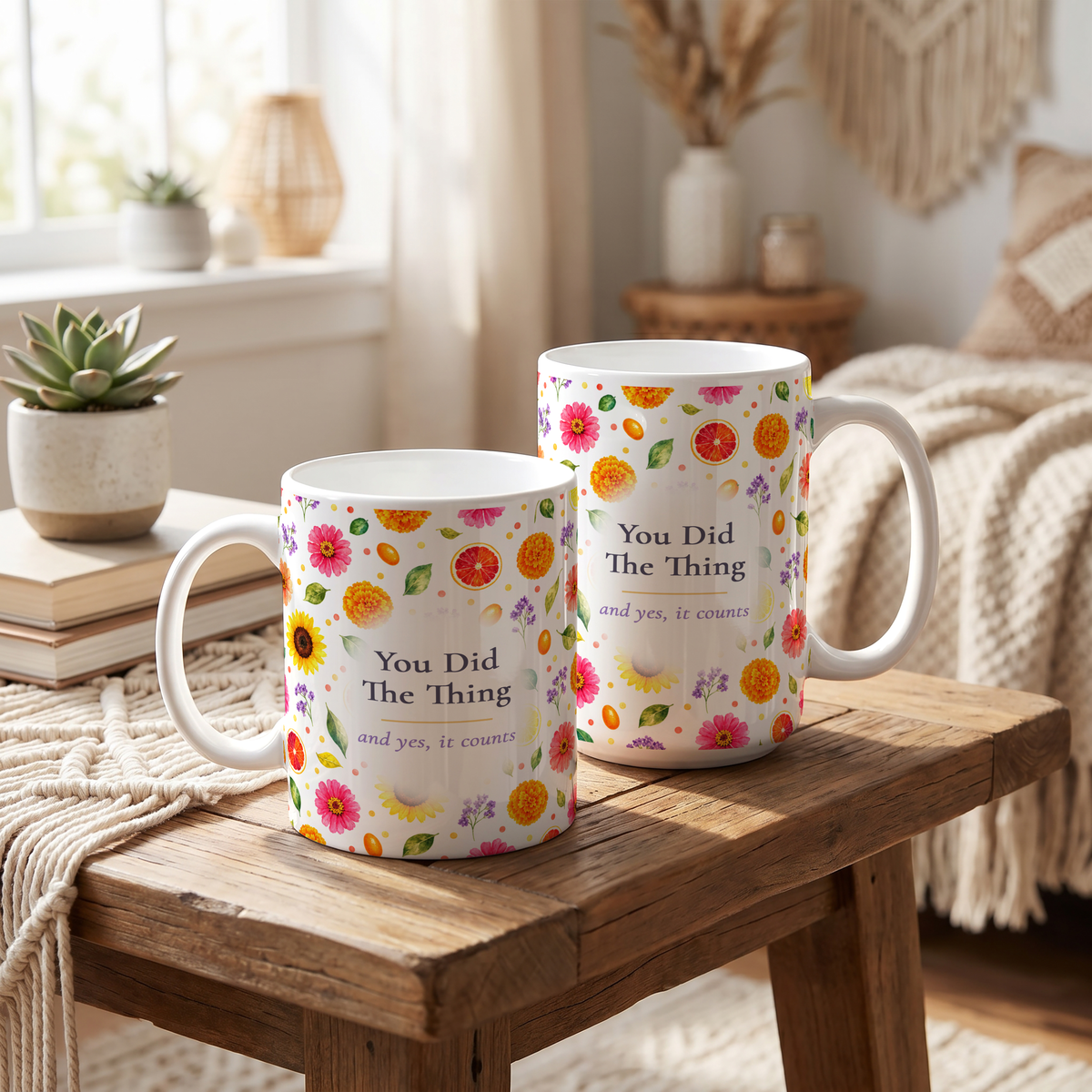 You Did The Thing Mug, Right Handle, Bright Floral Congratulations Gift for Her, 11 oz 15 oz