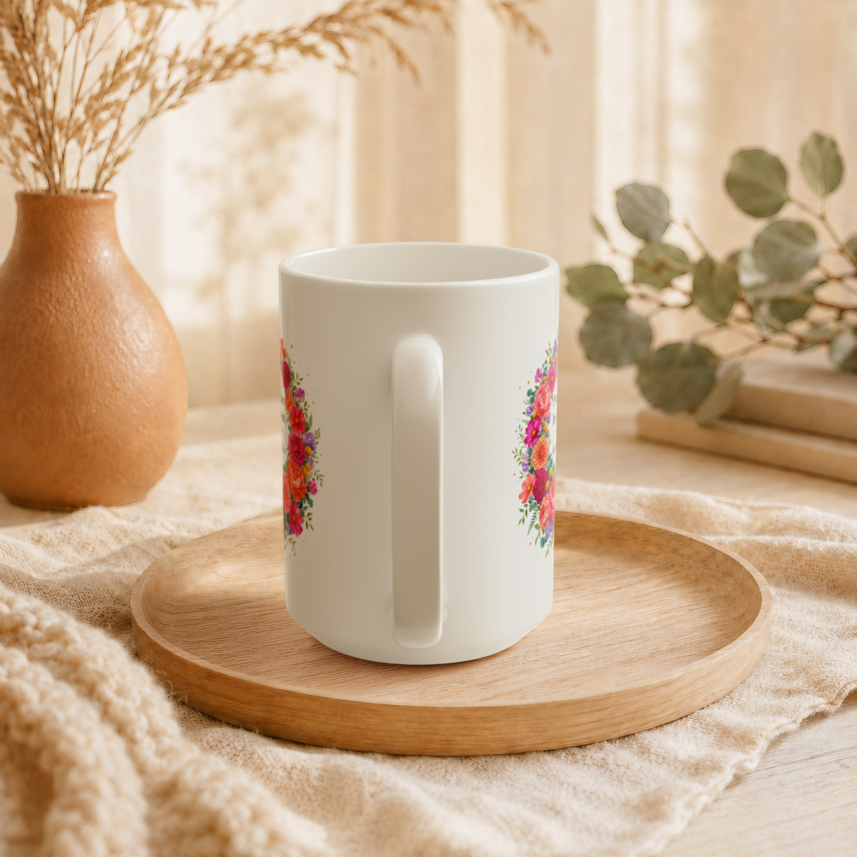 Another Year In Full Bloom Mug, Floral Wreath Birthday Gift for Her, 11 oz 15 oz