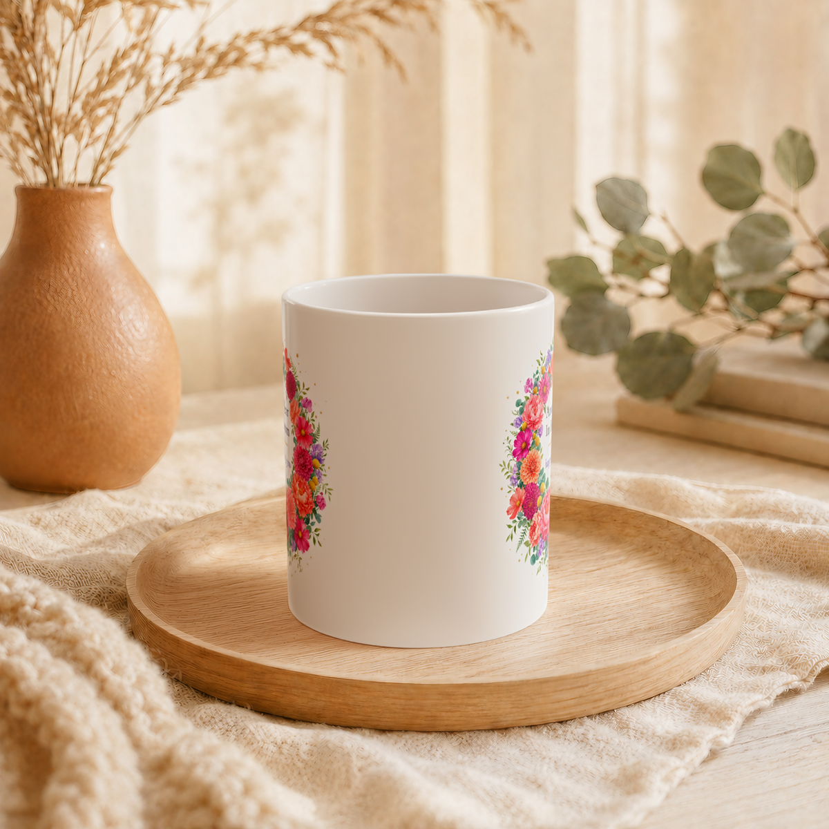 Another Year In Full Bloom Mug, Floral Wreath Birthday Gift for Her, 11 oz 15 oz