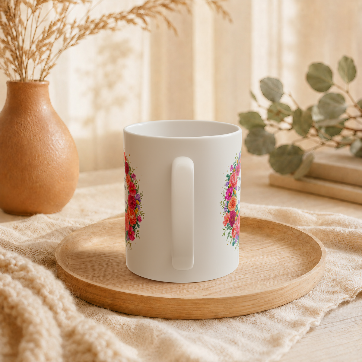 Another Year In Full Bloom Mug, Floral Wreath Birthday Gift for Her, 11 oz 15 oz