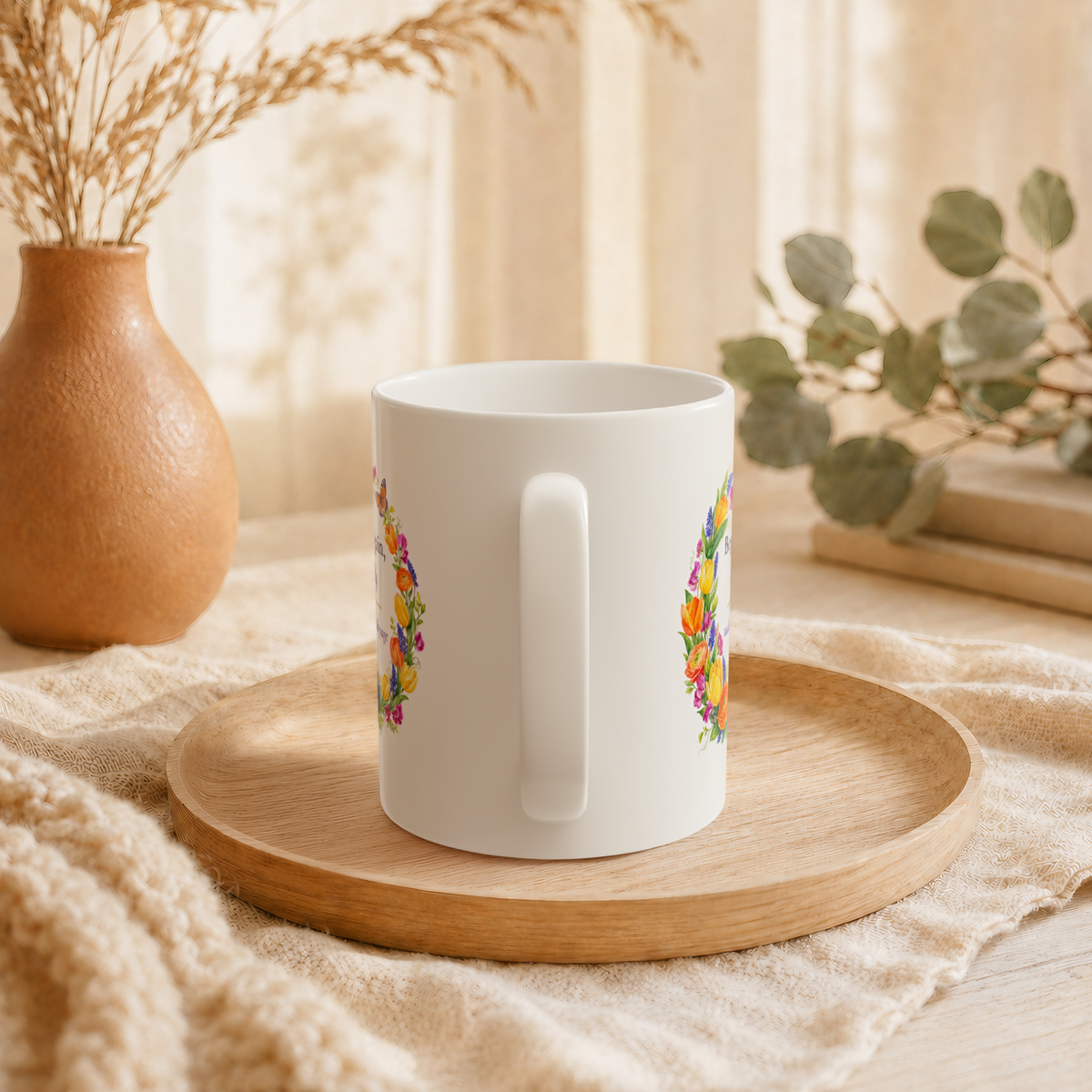 Begin Again Gently Mug, Spring Floral Wreath Encouragement Gift for Her, 11 oz 15 oz