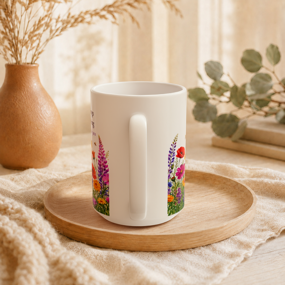 Good Things Are Growing Mug, Left Handle, Wildflower Encouragement Gift for Her, 11 oz 15 oz