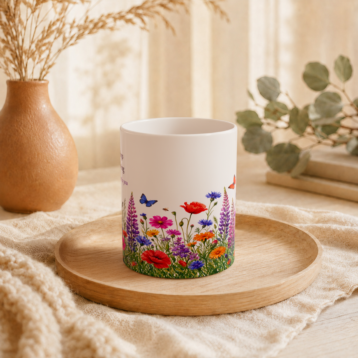 Good Things Are Growing Mug, Left Handle, Wildflower Encouragement Gift for Her, 11 oz 15 oz