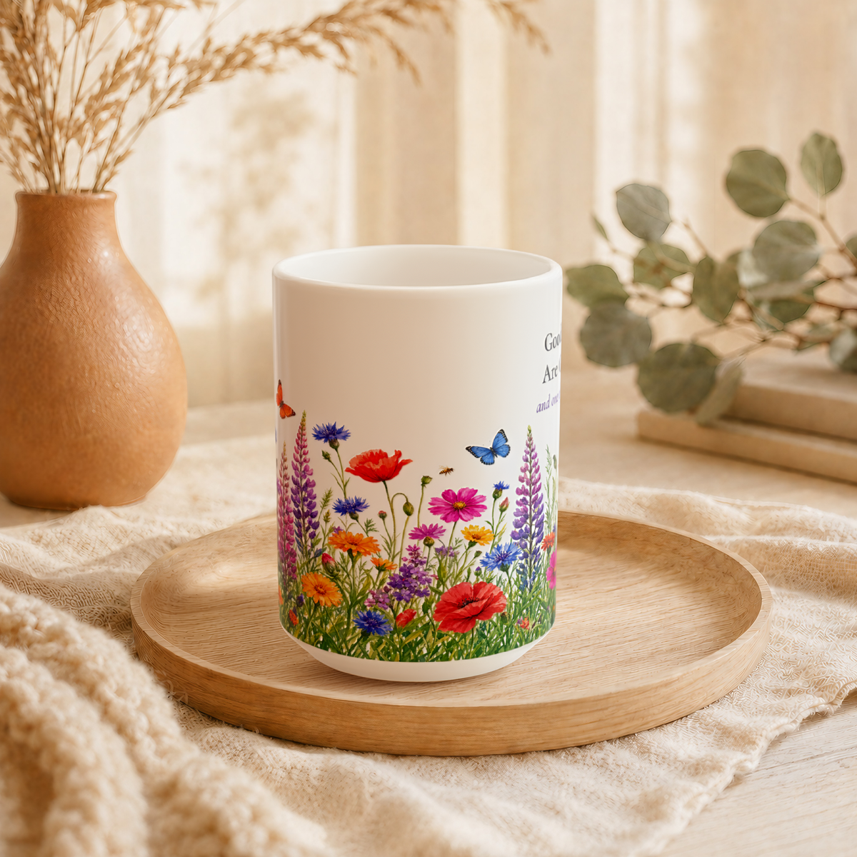 Good Things Are Growing Mug, Right Handle, Wildflower Encouragement Gift for Her, 11 oz 15 oz