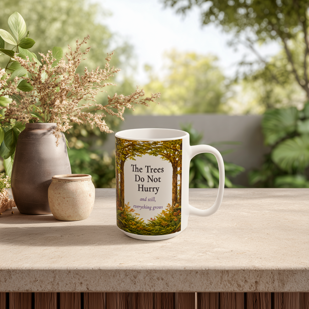 The Trees Do Not Hurry Mug, Right Handle, Forest Woodland Nature Lover Gift, 11 oz 15 oz